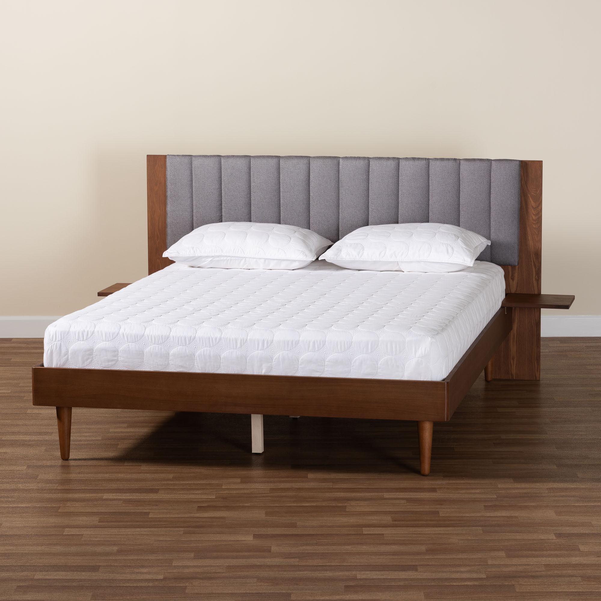 Kalista Transitional Modern Fabric and Wood Bed with Built-In Side Tables