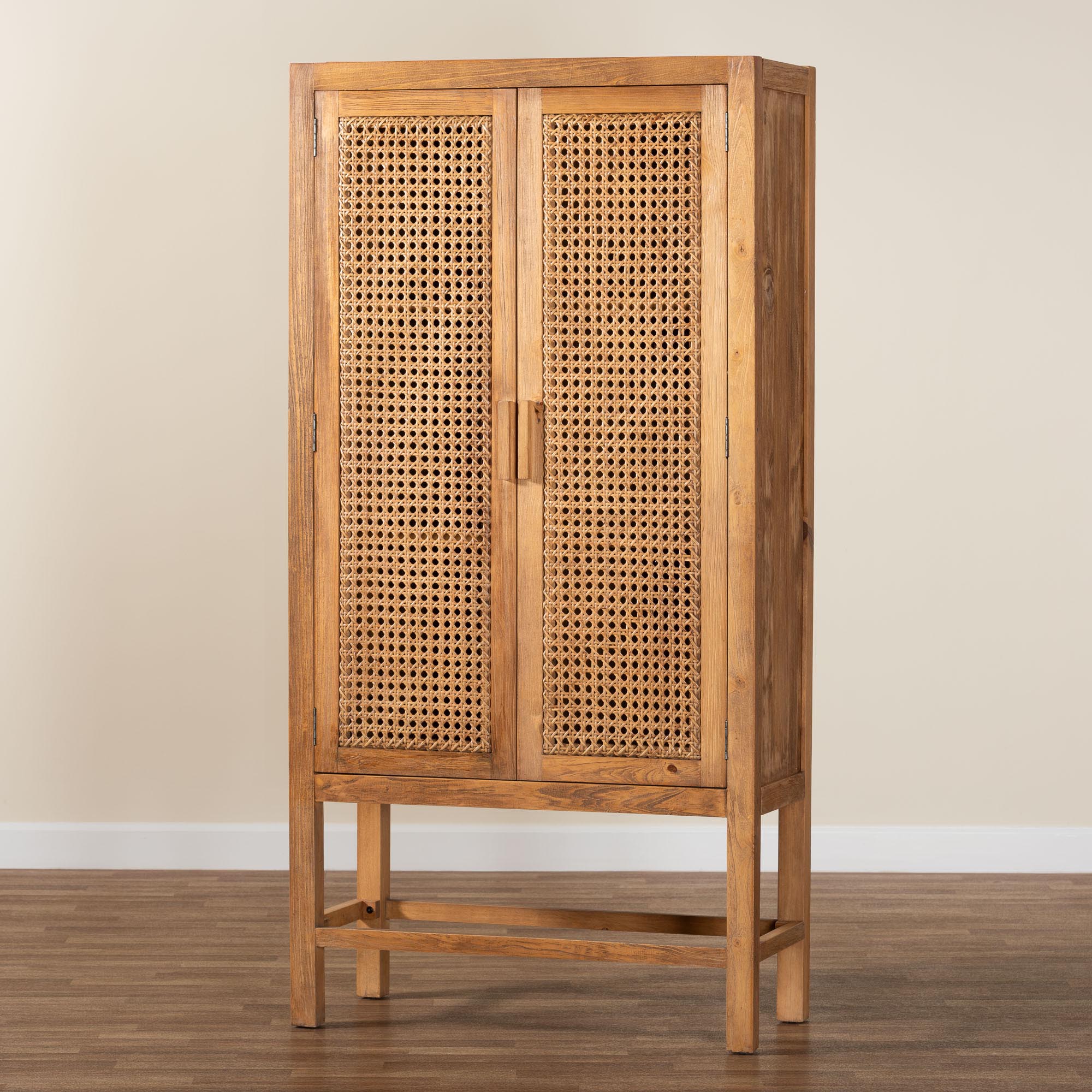 bali & pari Sibu Bohemian Rattan and Teak Wood Tall Cabinet