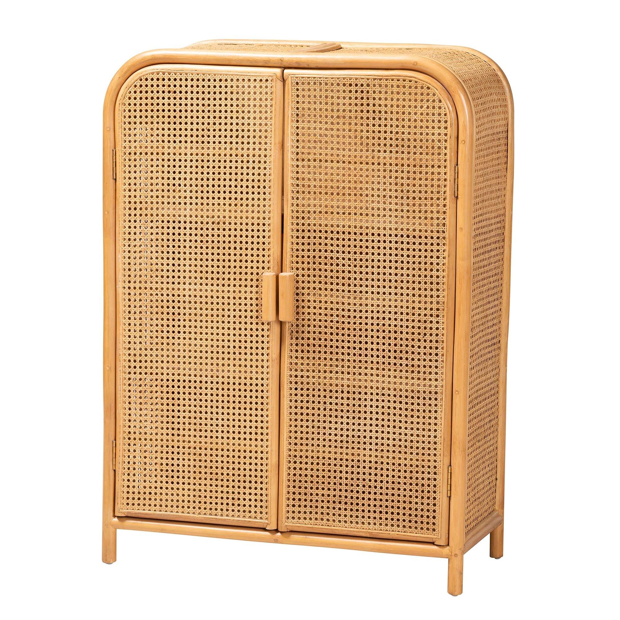 Bali & Pari Curacao Modern Bohemian Light Honey Rattan 2-Door Storage Cabinet