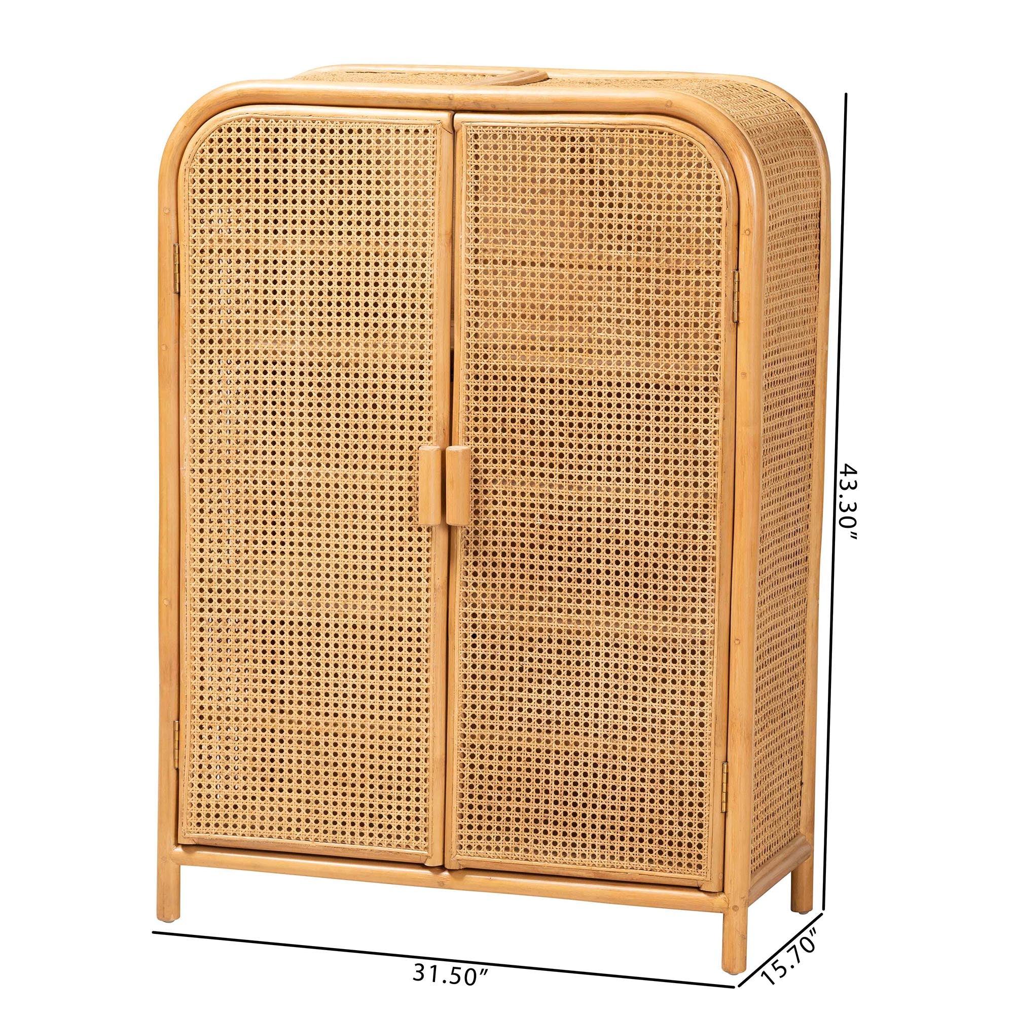 Bali & Pari Curacao Modern Bohemian Light Honey Rattan 2-Door Storage Cabinet