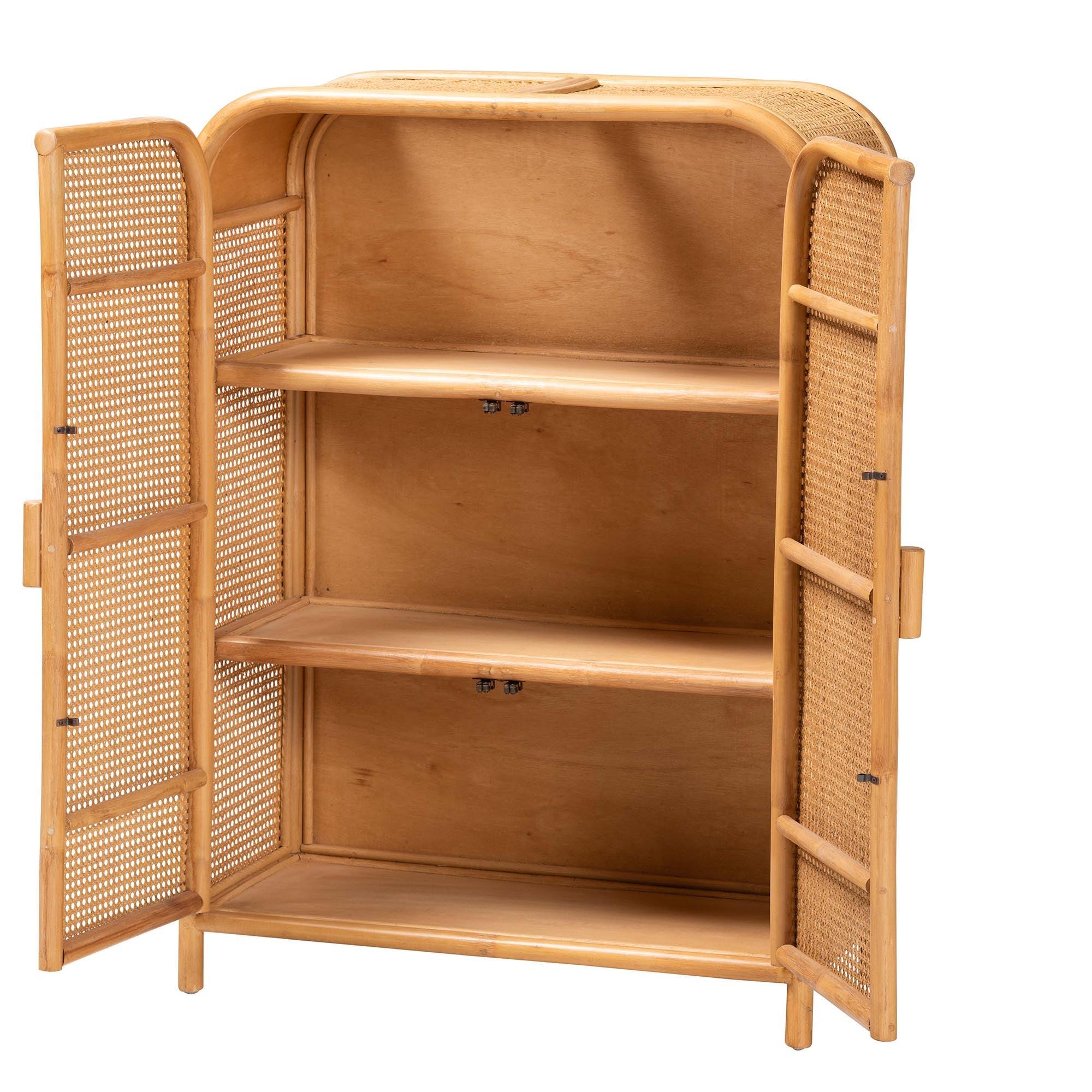 Bali & Pari Curacao Modern Bohemian Light Honey Rattan 2-Door Storage Cabinet