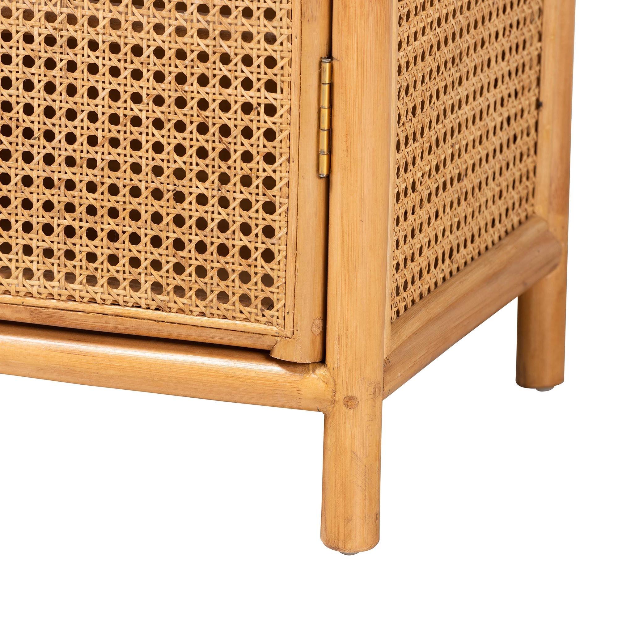Bali & Pari Curacao Modern Bohemian Light Honey Rattan 2-Door Storage Cabinet