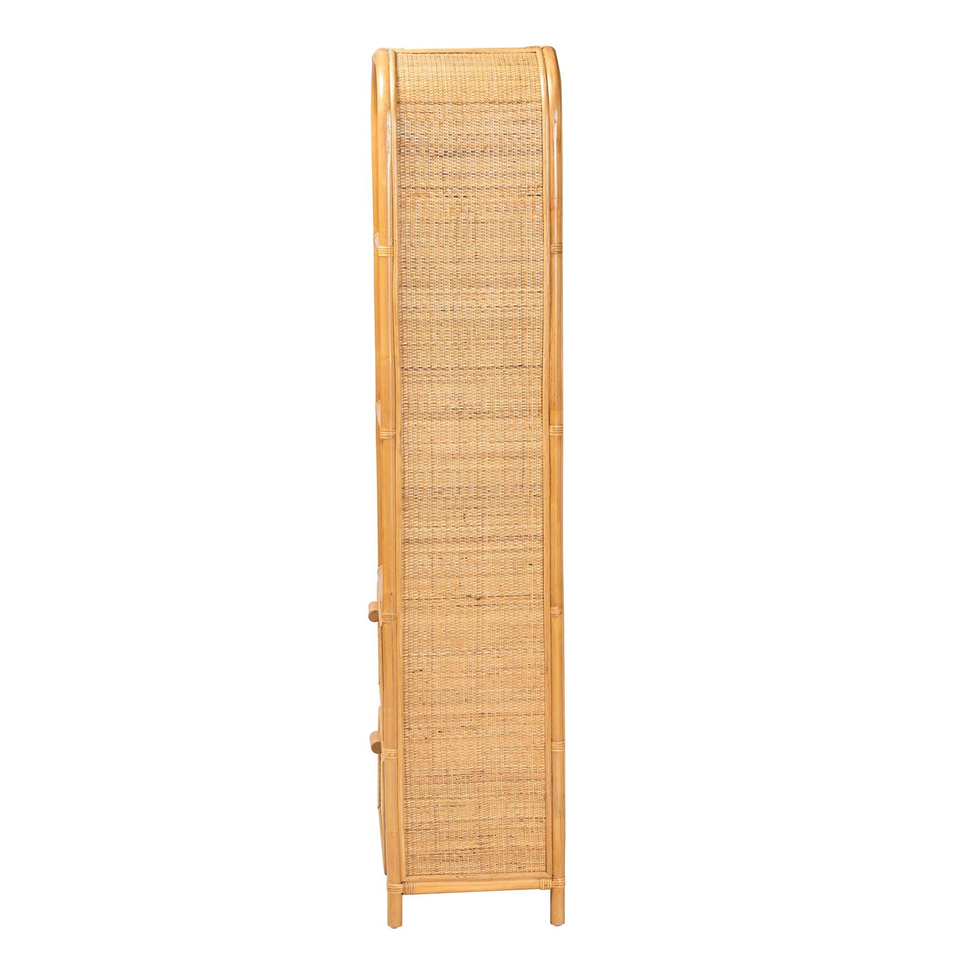 Bali & Pari Curacao Modern Bohemian Light Honey Rattan 2-Drawer Bookcase
