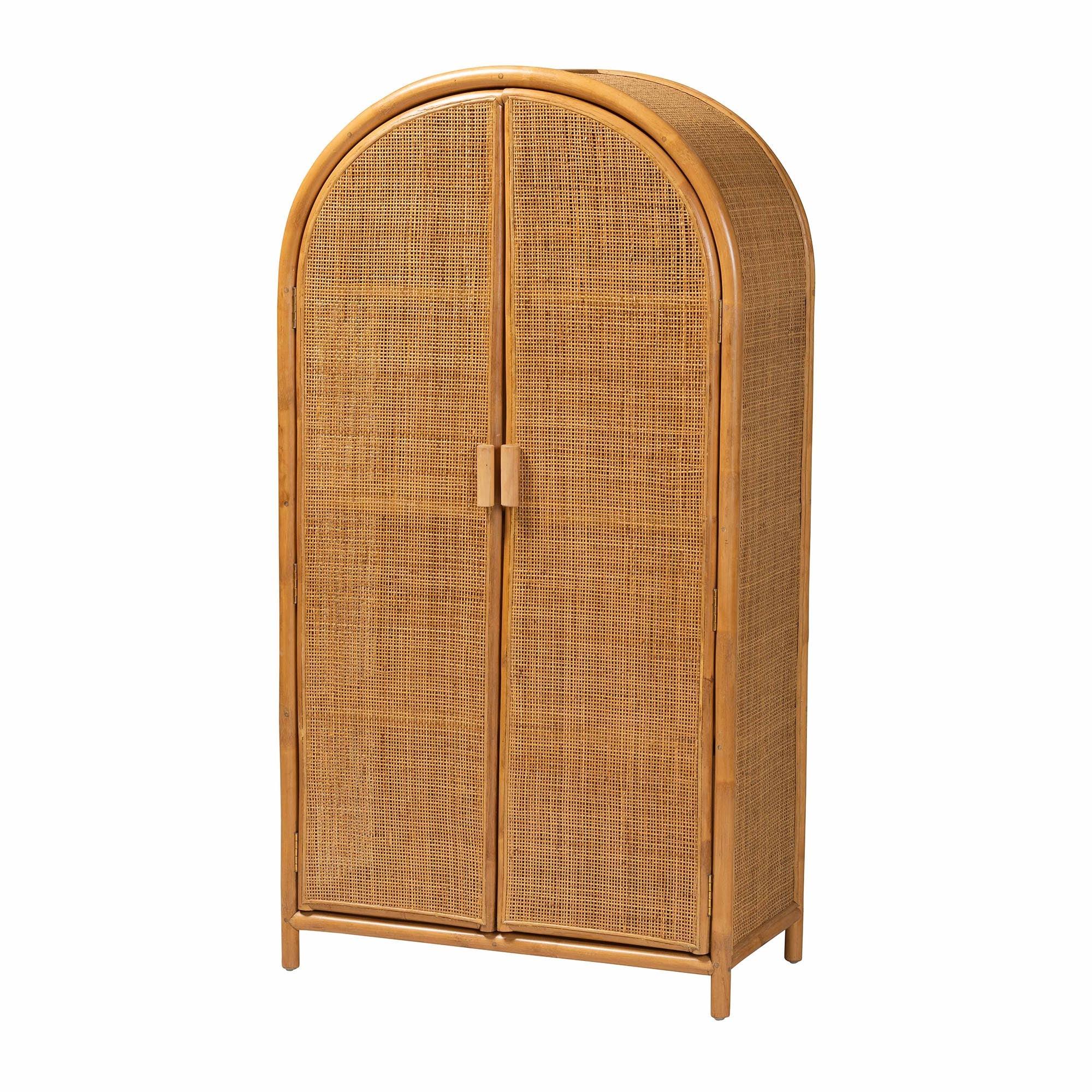 Bali & Pari Paloma Modern Bohemian Light Honey Rattan Large Storage Cabinet