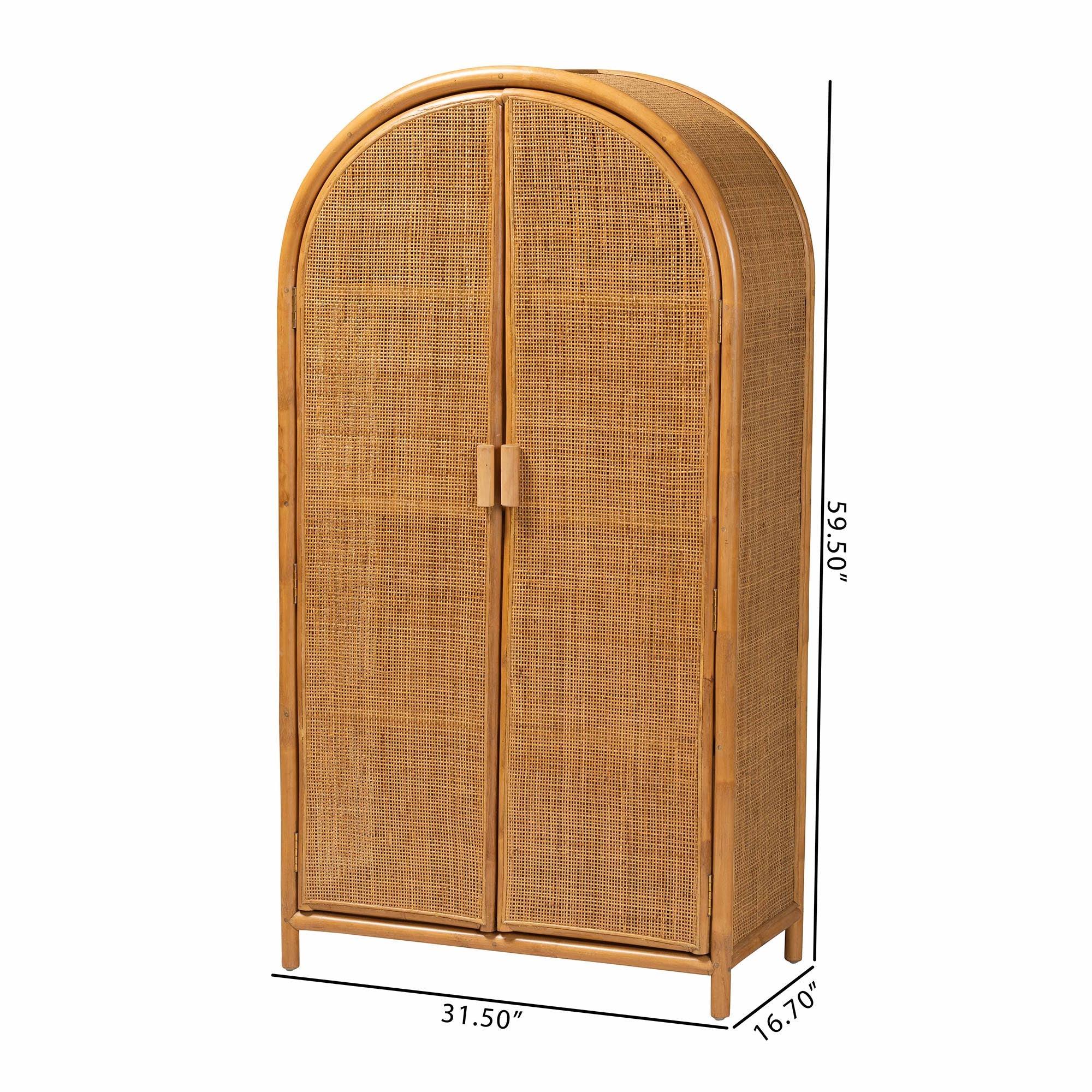 Bali & Pari Paloma Modern Bohemian Light Honey Rattan Large Storage Cabinet