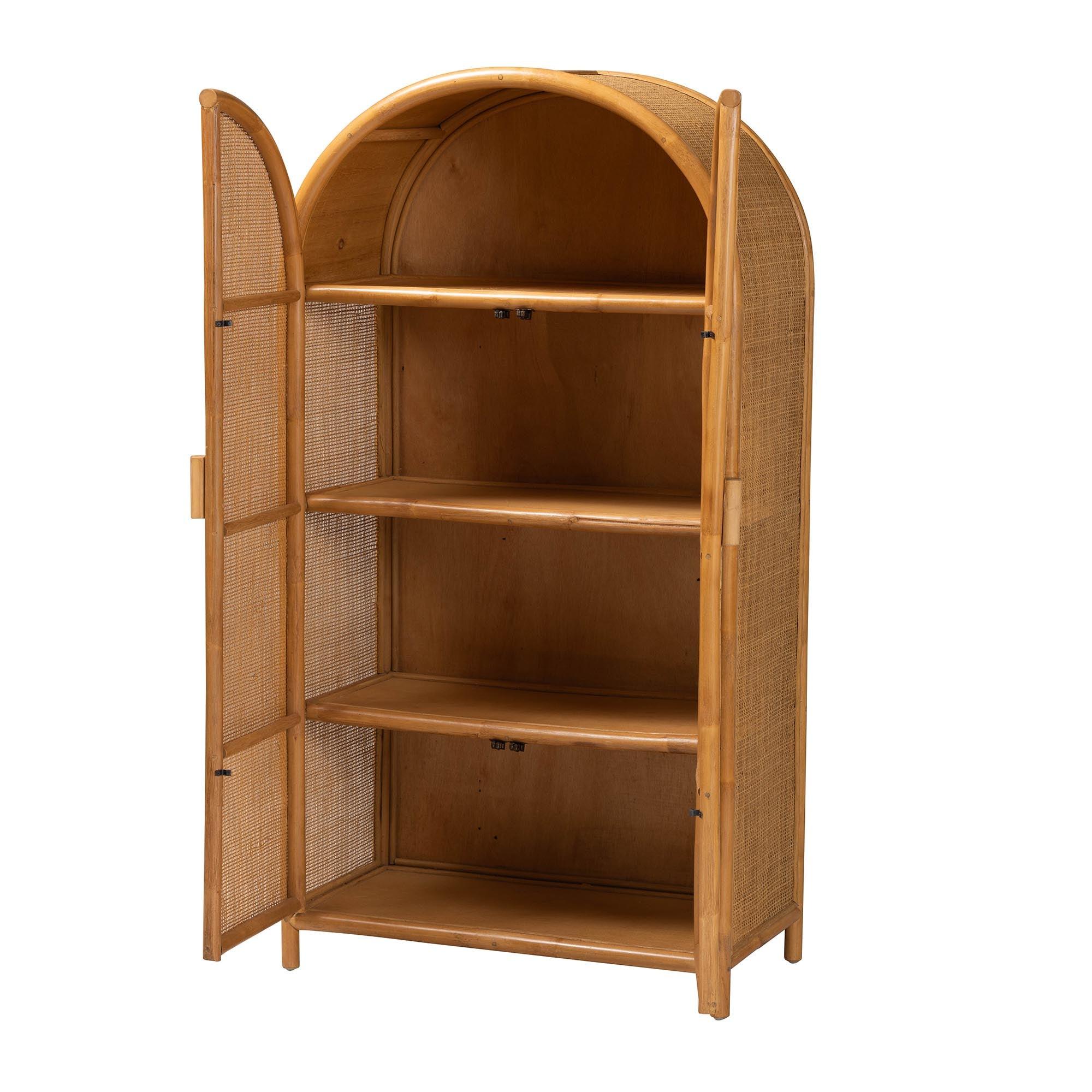 Bali & Pari Paloma Modern Bohemian Light Honey Rattan Large Storage Cabinet