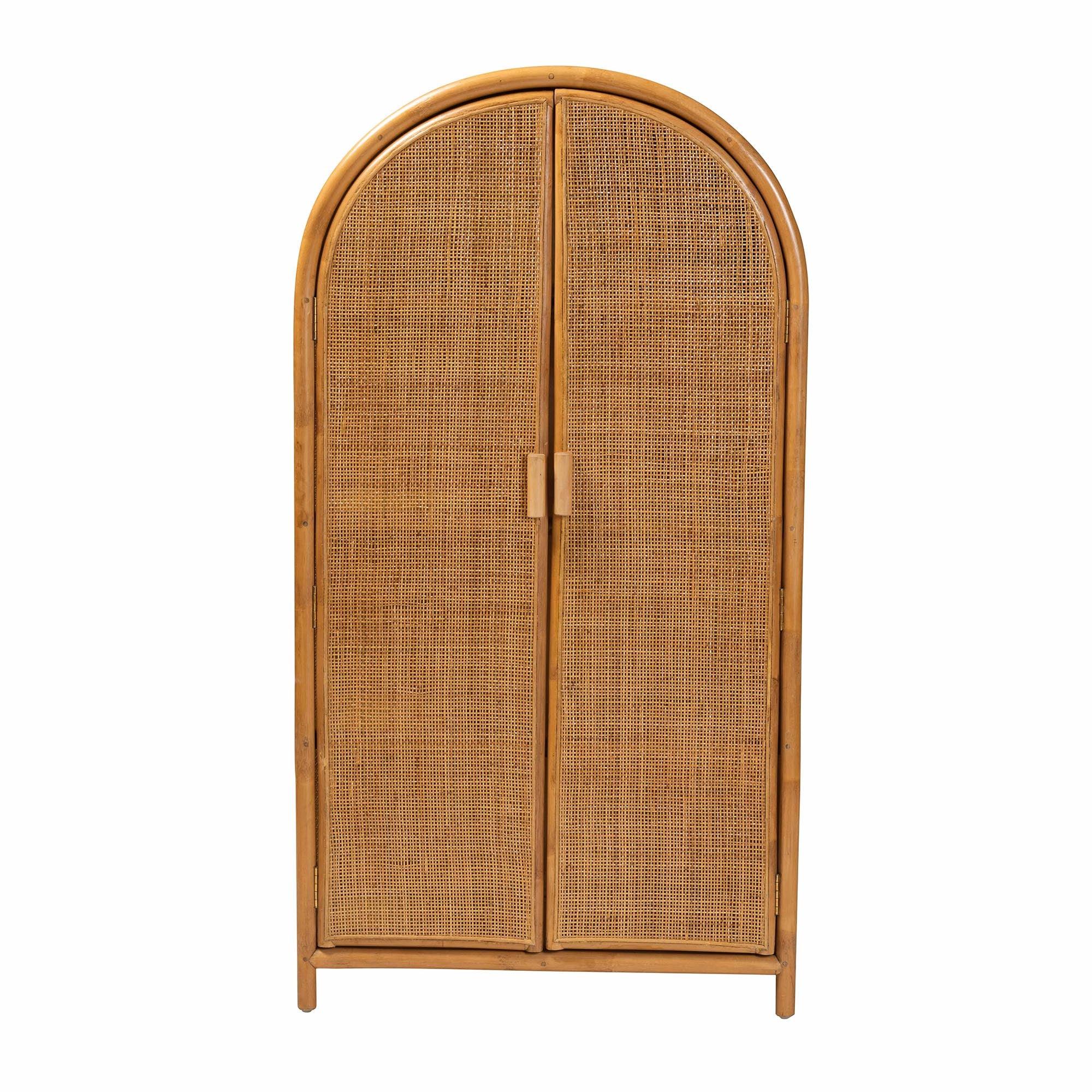 Bali & Pari Paloma Modern Bohemian Light Honey Rattan Large Storage Cabinet