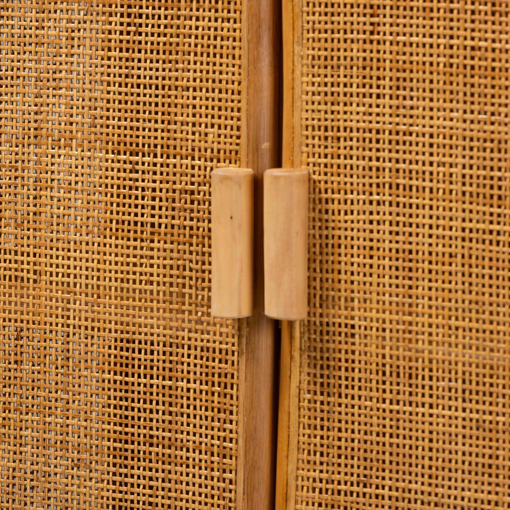 Bali & Pari Paloma Modern Bohemian Light Honey Rattan Large Storage Cabinet
