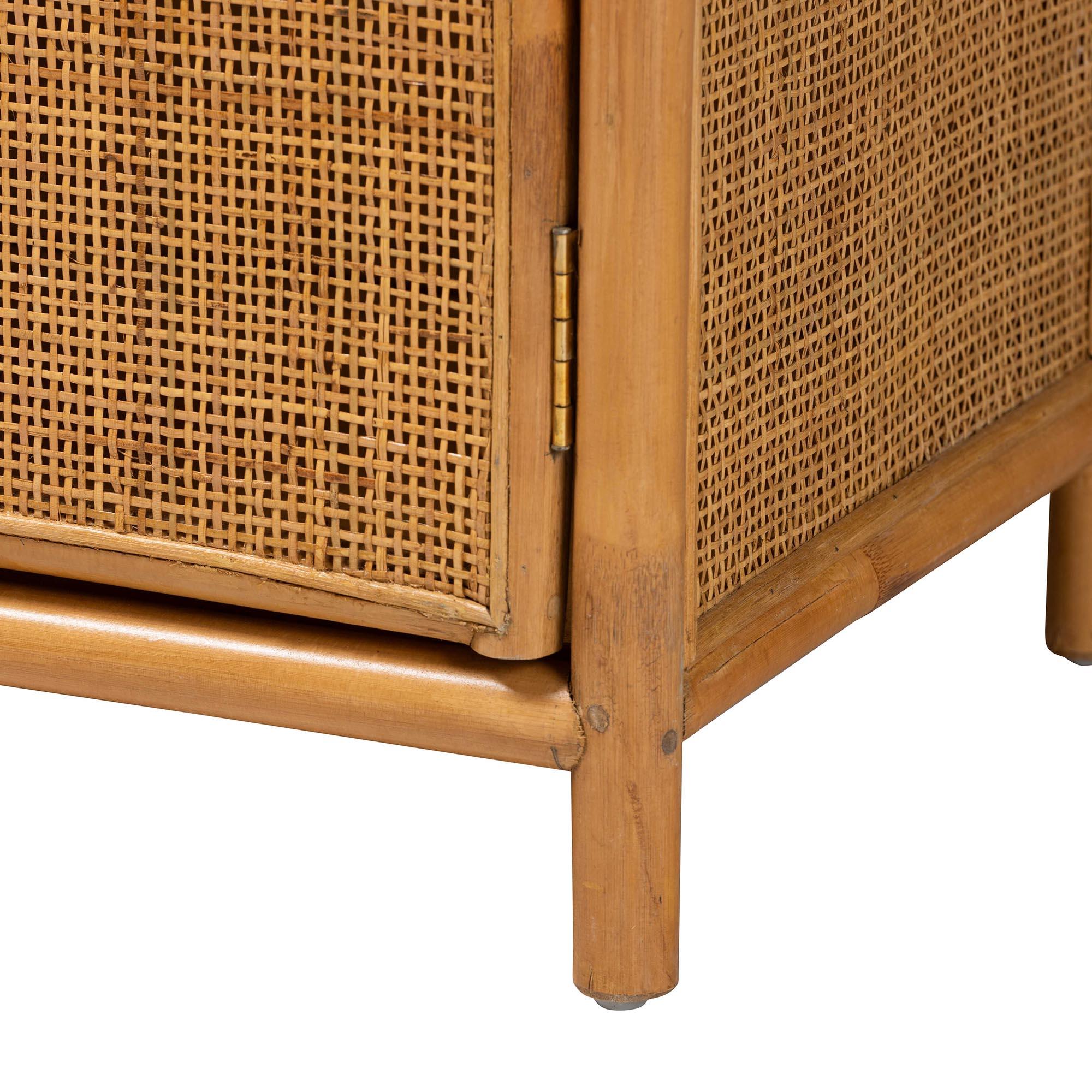 Bali & Pari Paloma Modern Bohemian Light Honey Rattan Large Storage Cabinet