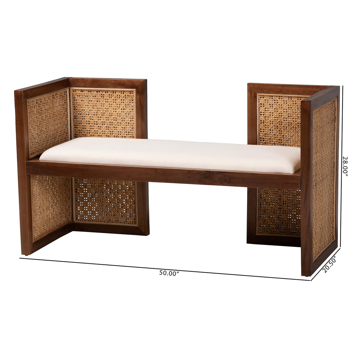 Bali & Pari Lovina Bohemian Light Honey Rattan and Acacia Wood Accent Bench