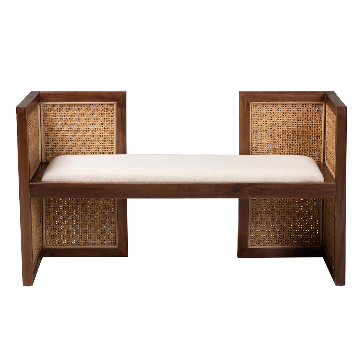 Bali & Pari Lovina Bohemian Light Honey Rattan and Acacia Wood Accent Bench