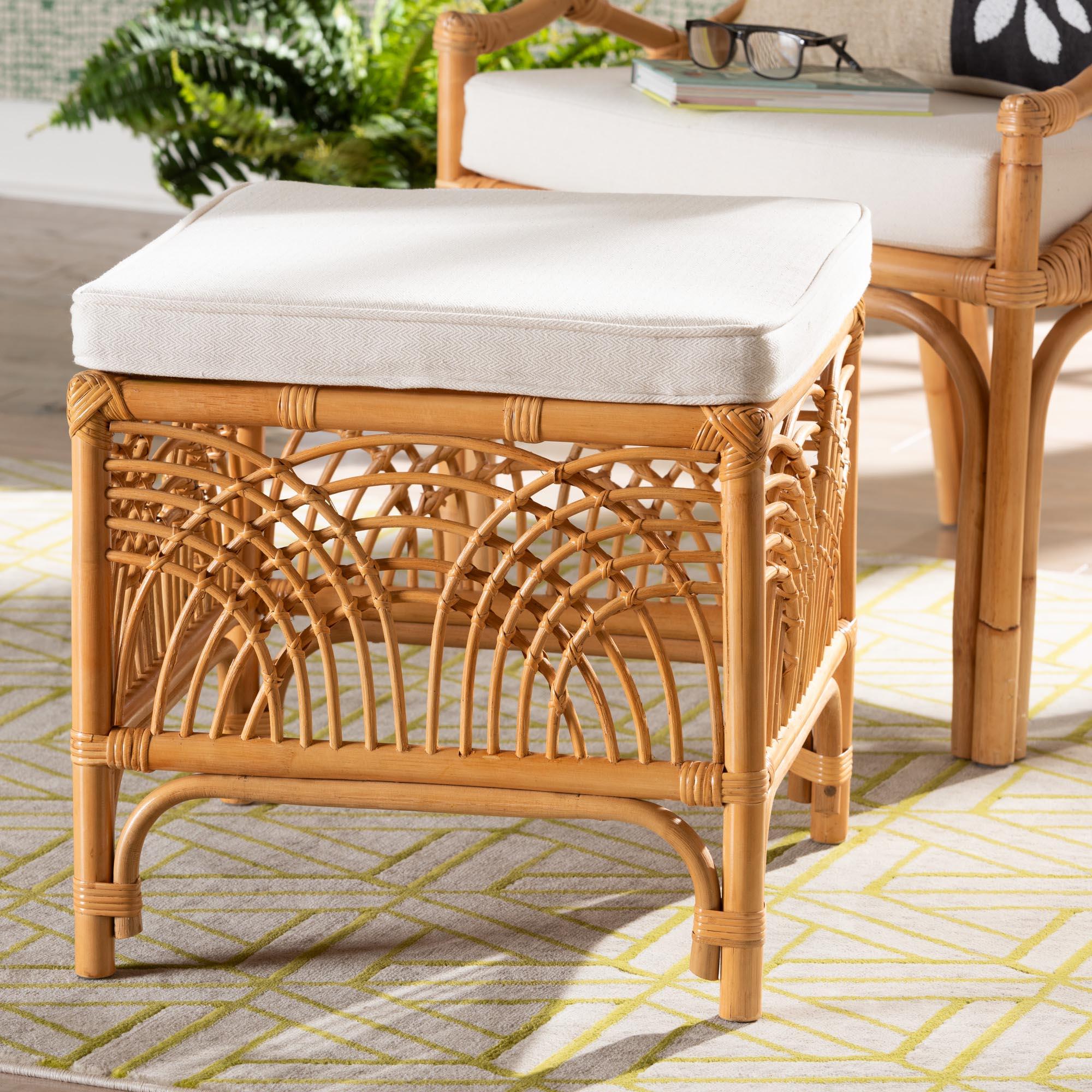 bali & pari Materra Modern bohemian Rattan Footstool