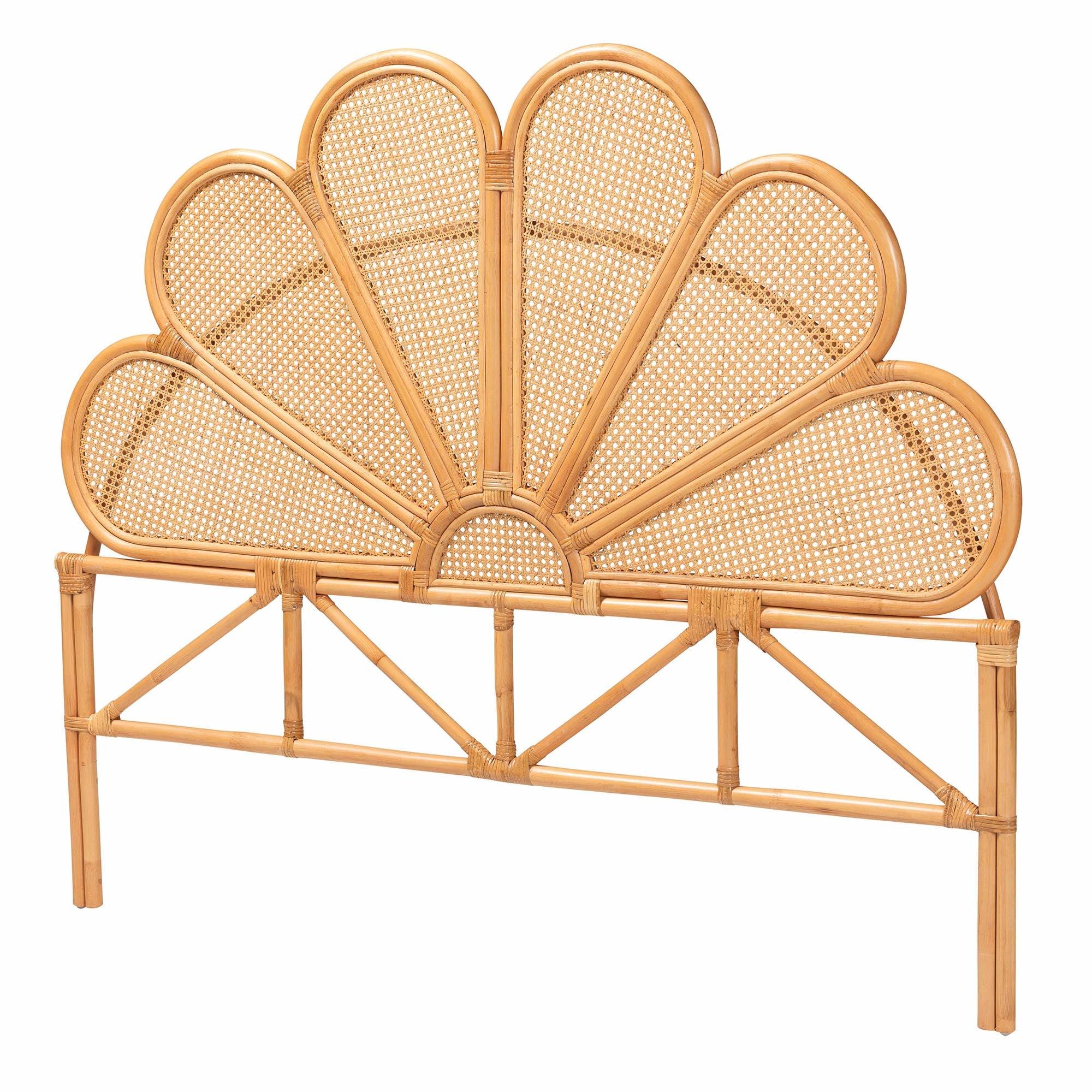 Bali & Pari Flower Modern Bohemian Honey Rattan Standalone Headboard