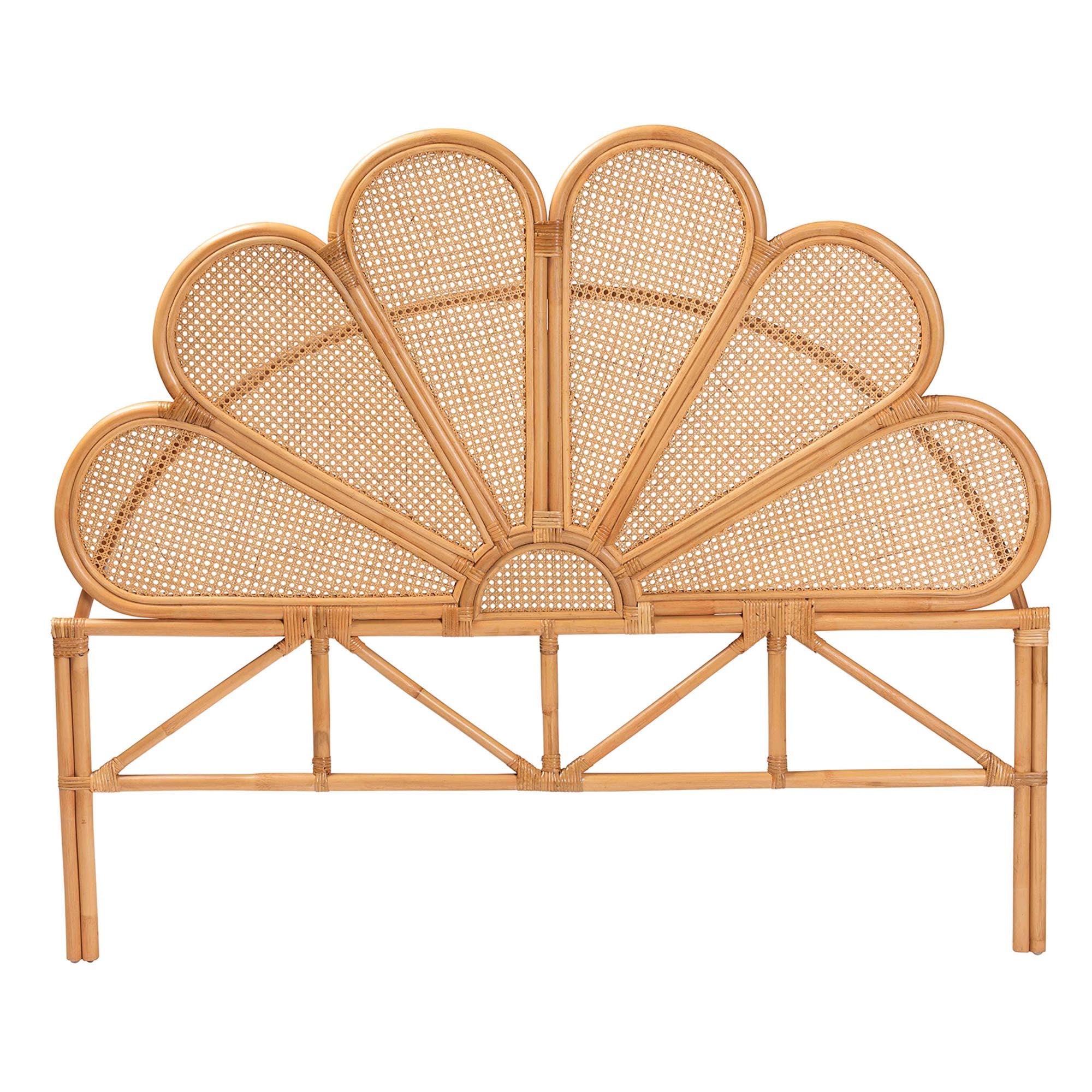 Bali & Pari Flower Modern Bohemian Honey Rattan Standalone Headboard