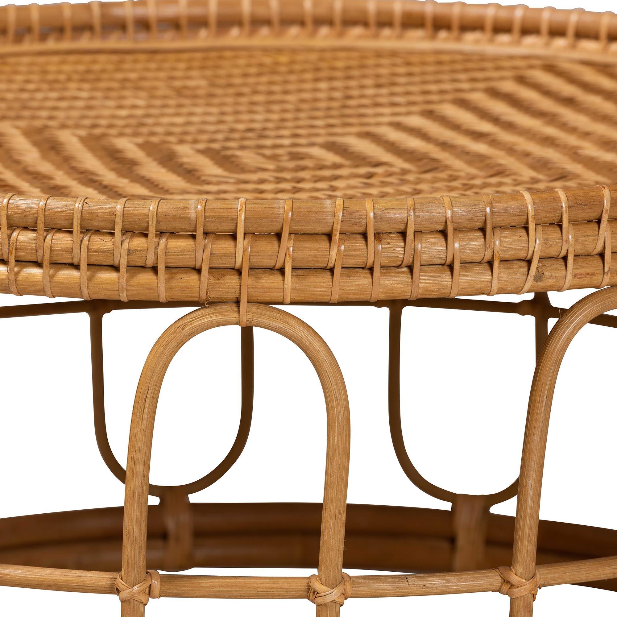 Bali & Pari Phoenix Modern Bohemian Light Honey Rattan Coffee Table