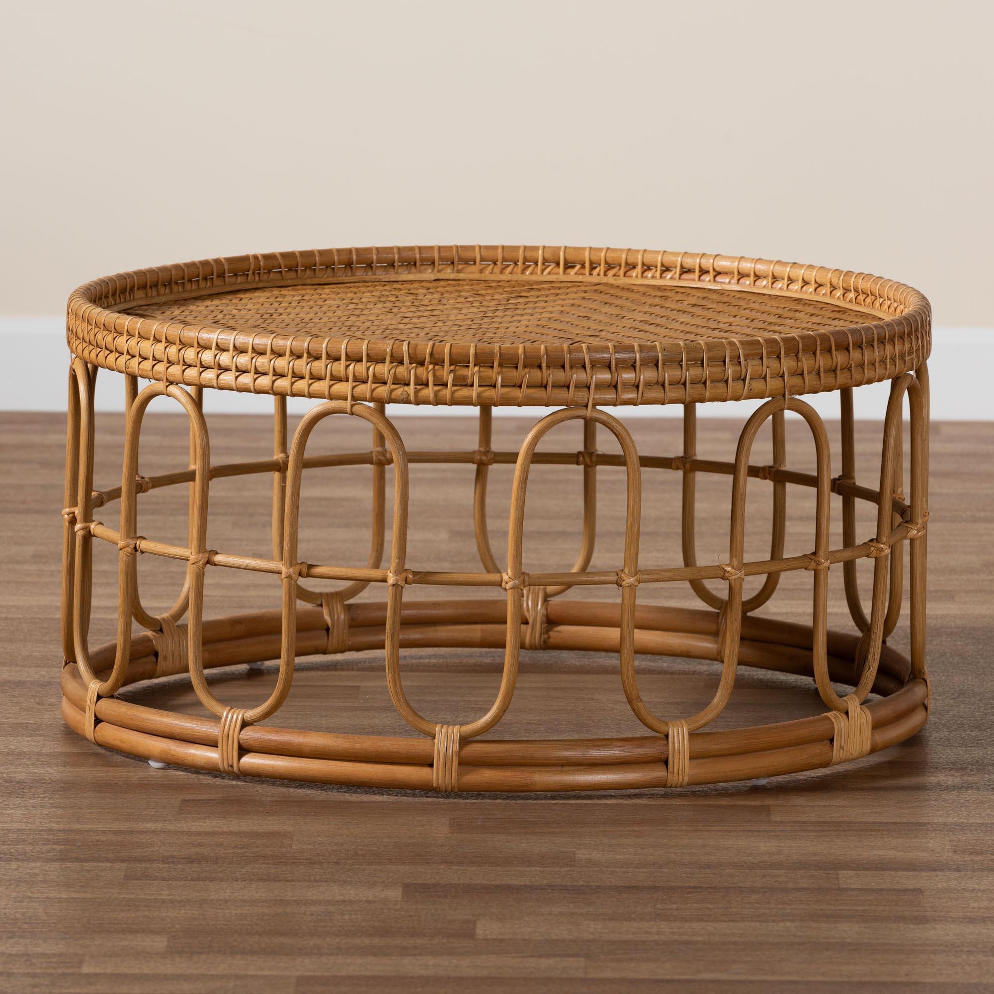 bali & pari Phoenix Modern Bohemian Light Honey Rattan Coffee Table