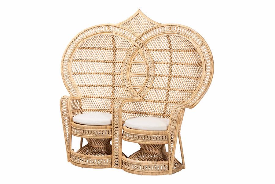 Bali & Pari Nerita Modern Bohemian Rattan Two-Seater Peacock Chair