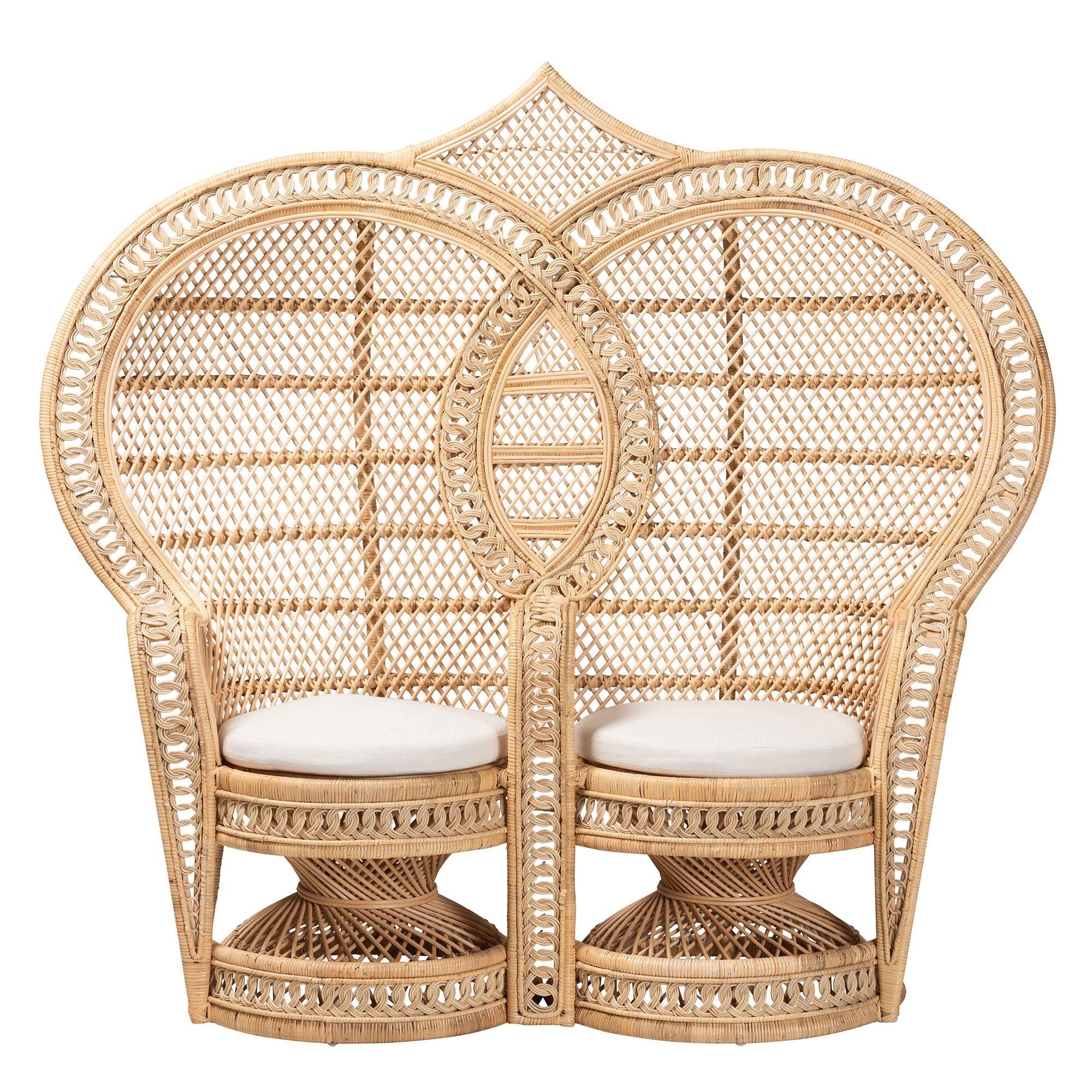 Bali & Pari Nerita Modern Bohemian Rattan Two-Seater Peacock Chair