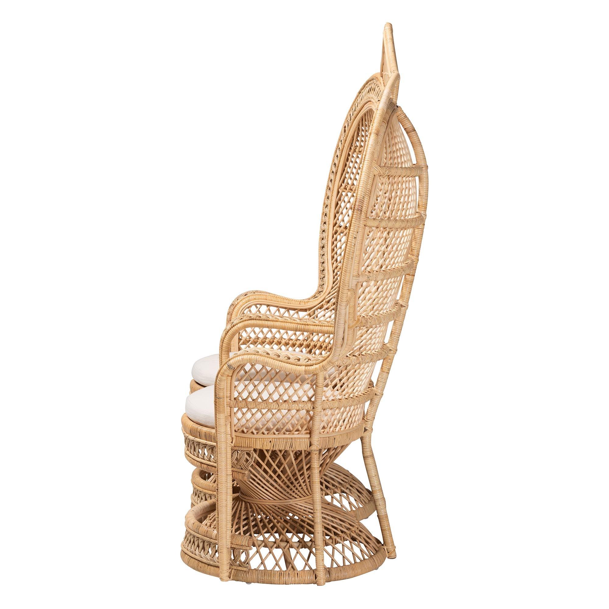 Bali & Pari Nerita Modern Bohemian Rattan Two-Seater Peacock Chair