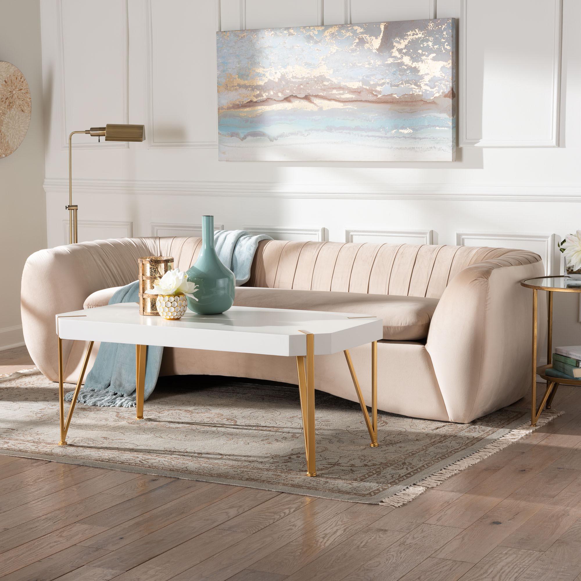 Adanna Glam and Luxe Champagne Velvet Fabric Sofa