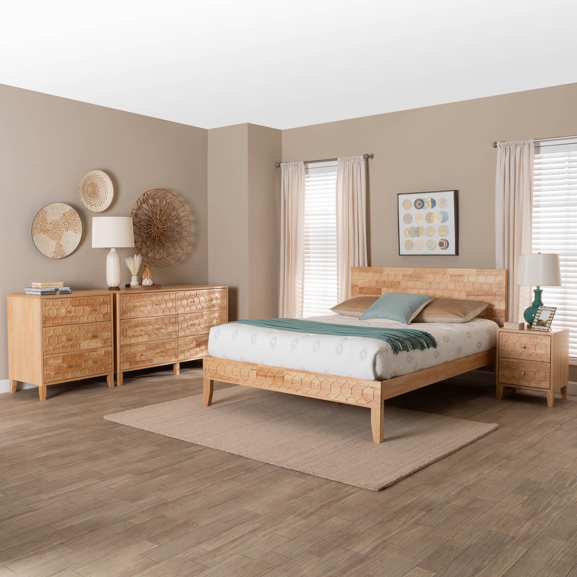 Hosea Japandi Carved Honeycomb 4-Piece Bedroom Set