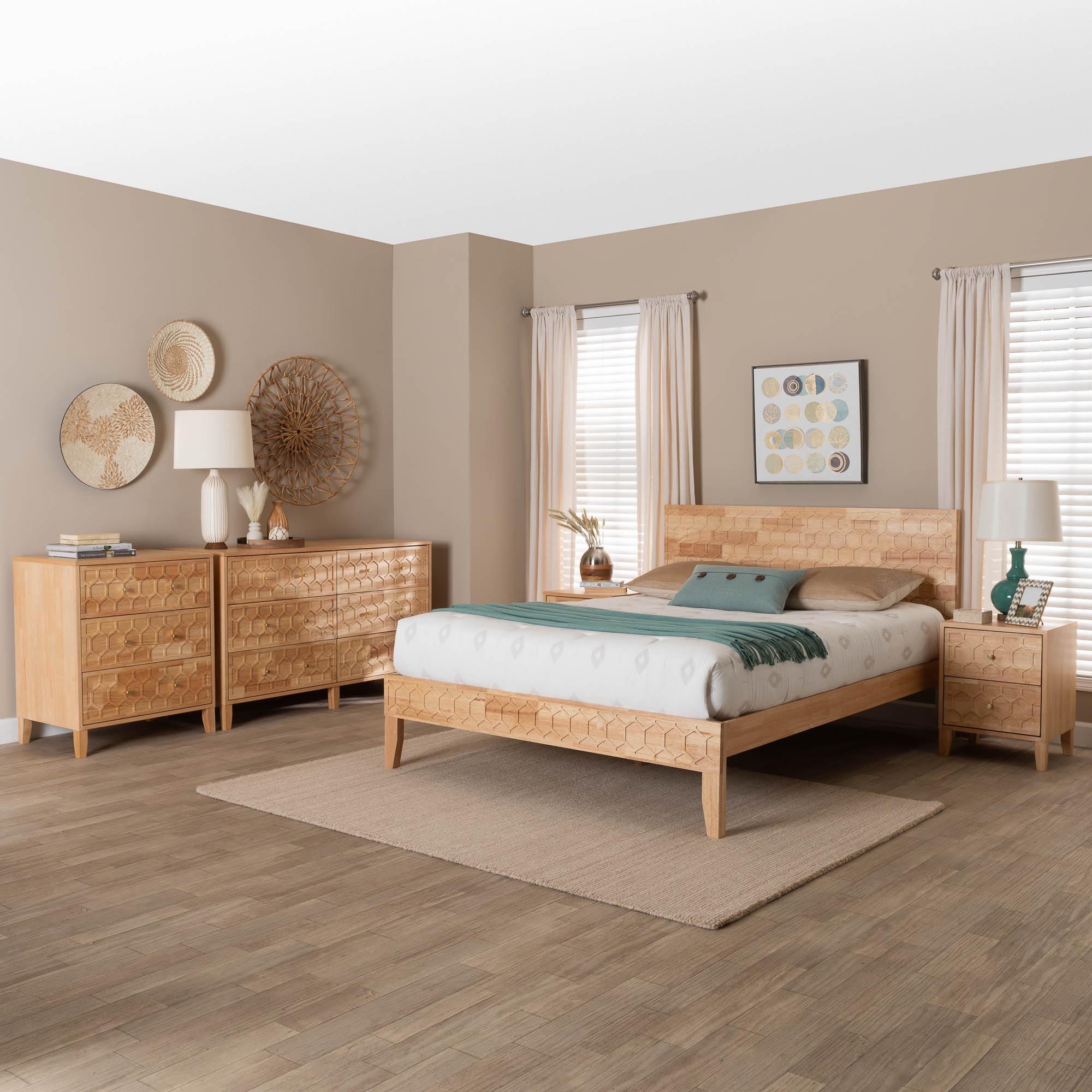 Hosea Japandi Carved Honeycomb 5-Piece Bedroom Set