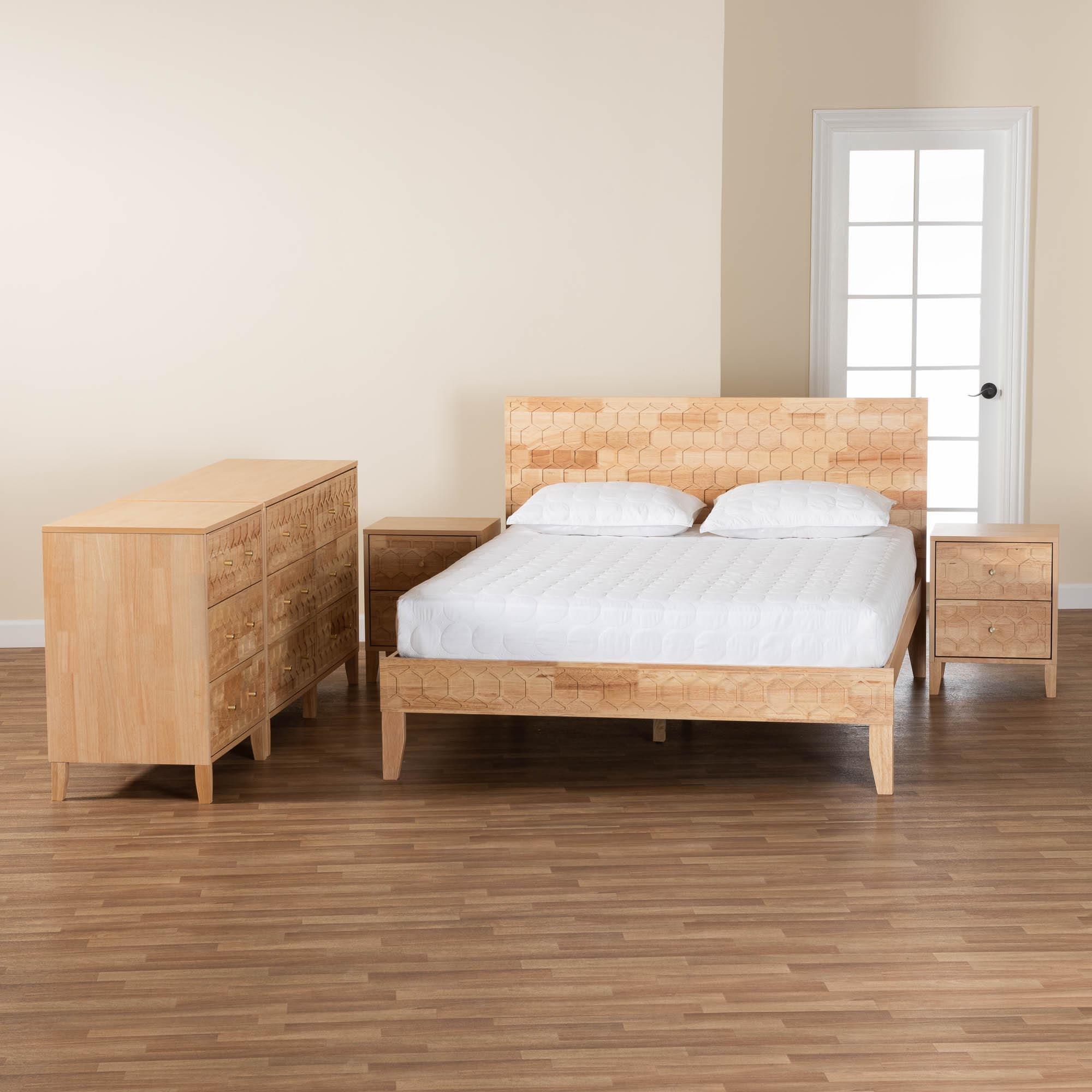 Hosea Japandi Carved Honeycomb 5-Piece Bedroom Set