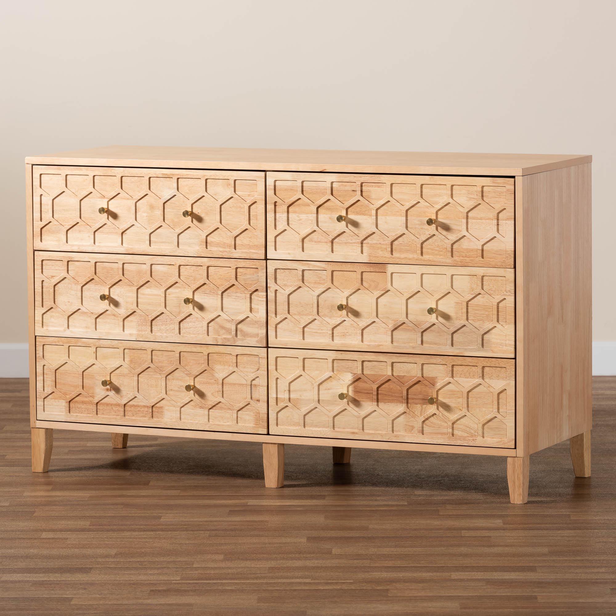 Hosea Japandi Carved Honeycomb 6-Drawer Dresser