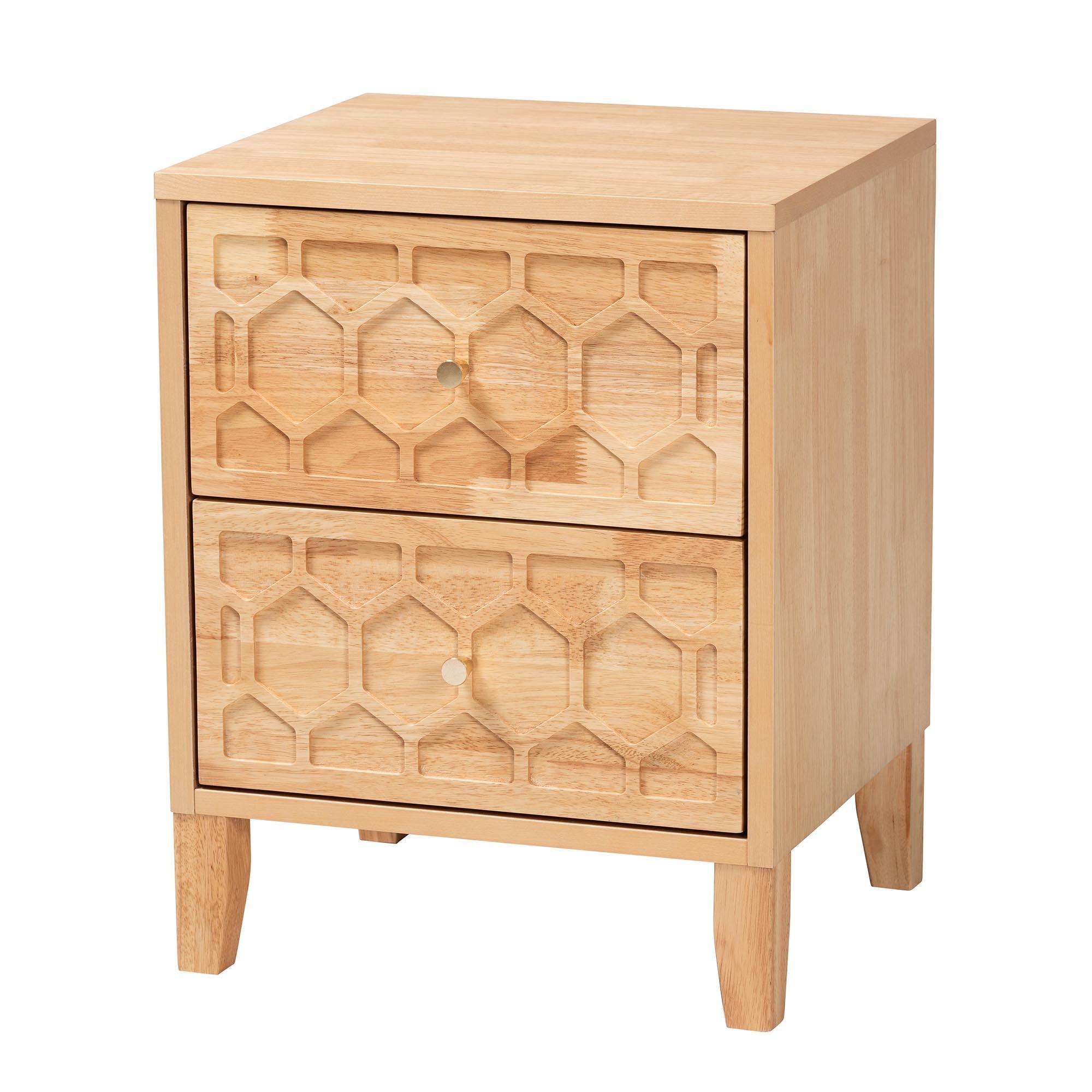Hosea Japandi Carved Honeycomb 2-Drawer Nightstand