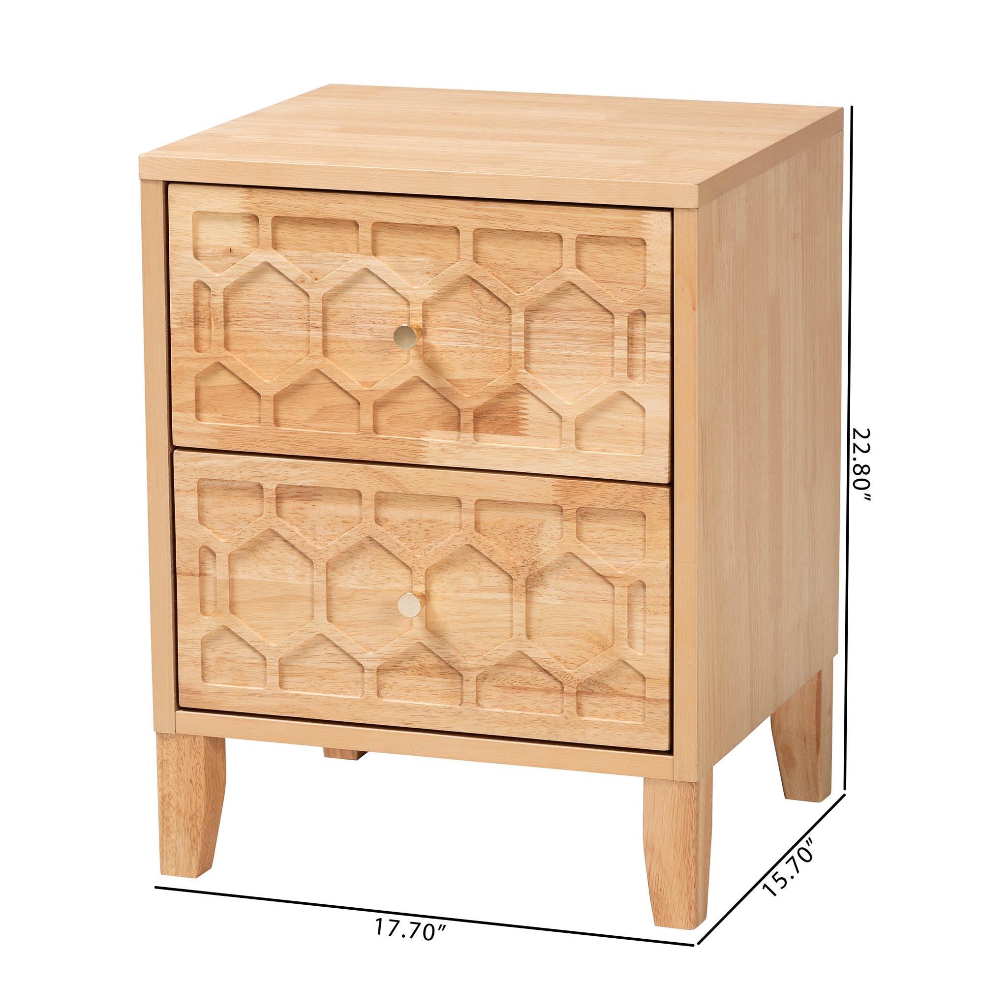 Hosea Japandi Carved Honeycomb 2-Drawer Nightstand