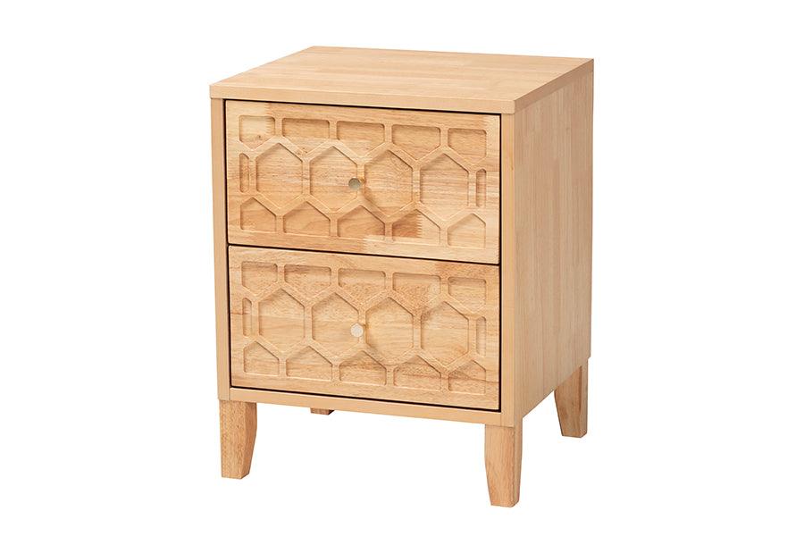 Hosea Japandi Carved Honeycomb 2-Drawer Nightstand