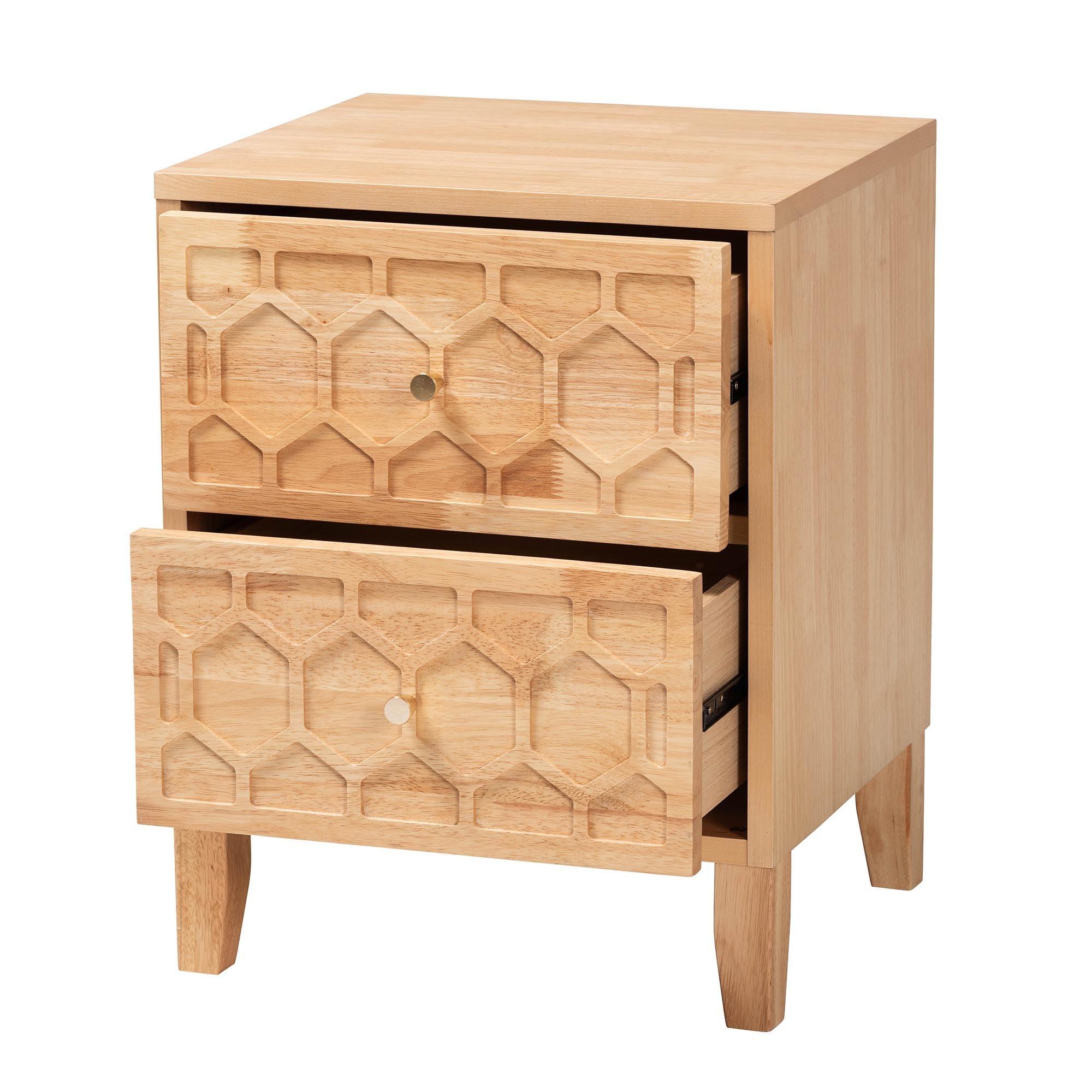 Hosea Japandi Carved Honeycomb 2-Drawer Nightstand
