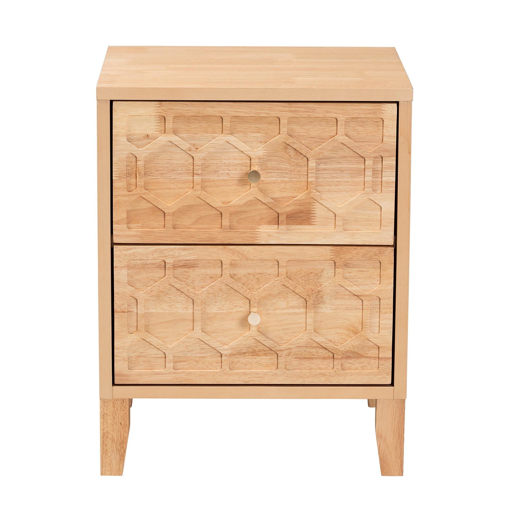 Hosea Japandi Carved Honeycomb 2-Drawer Nightstand