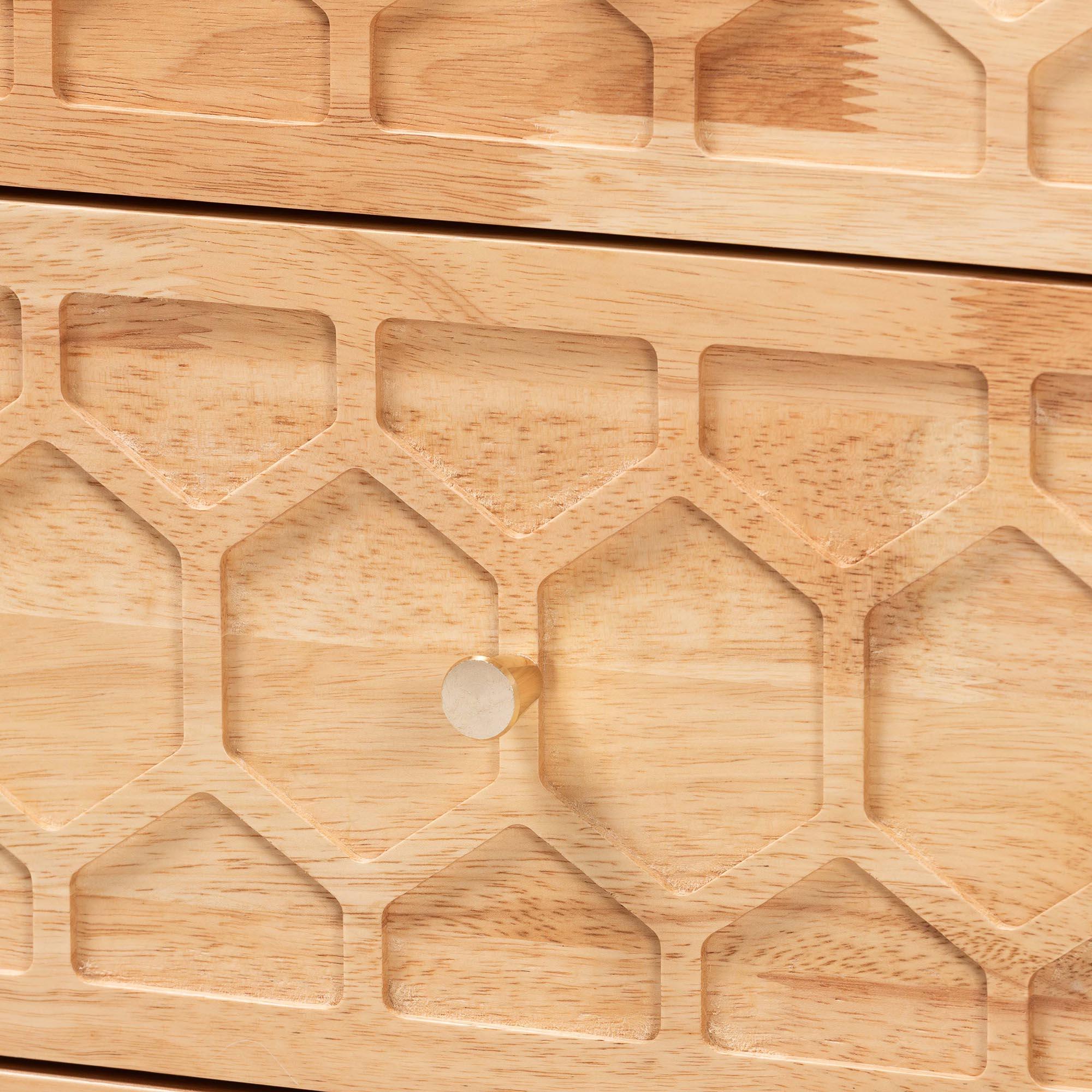 Hosea Japandi Carved Honeycomb 2-Drawer Nightstand
