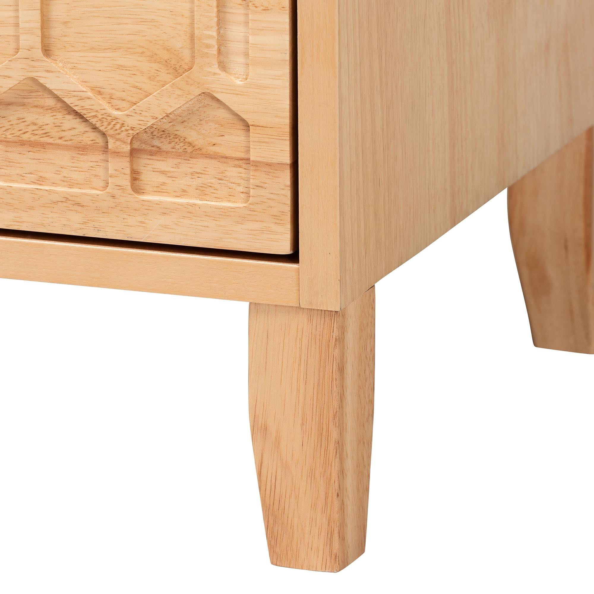 Hosea Japandi Carved Honeycomb 2-Drawer Nightstand