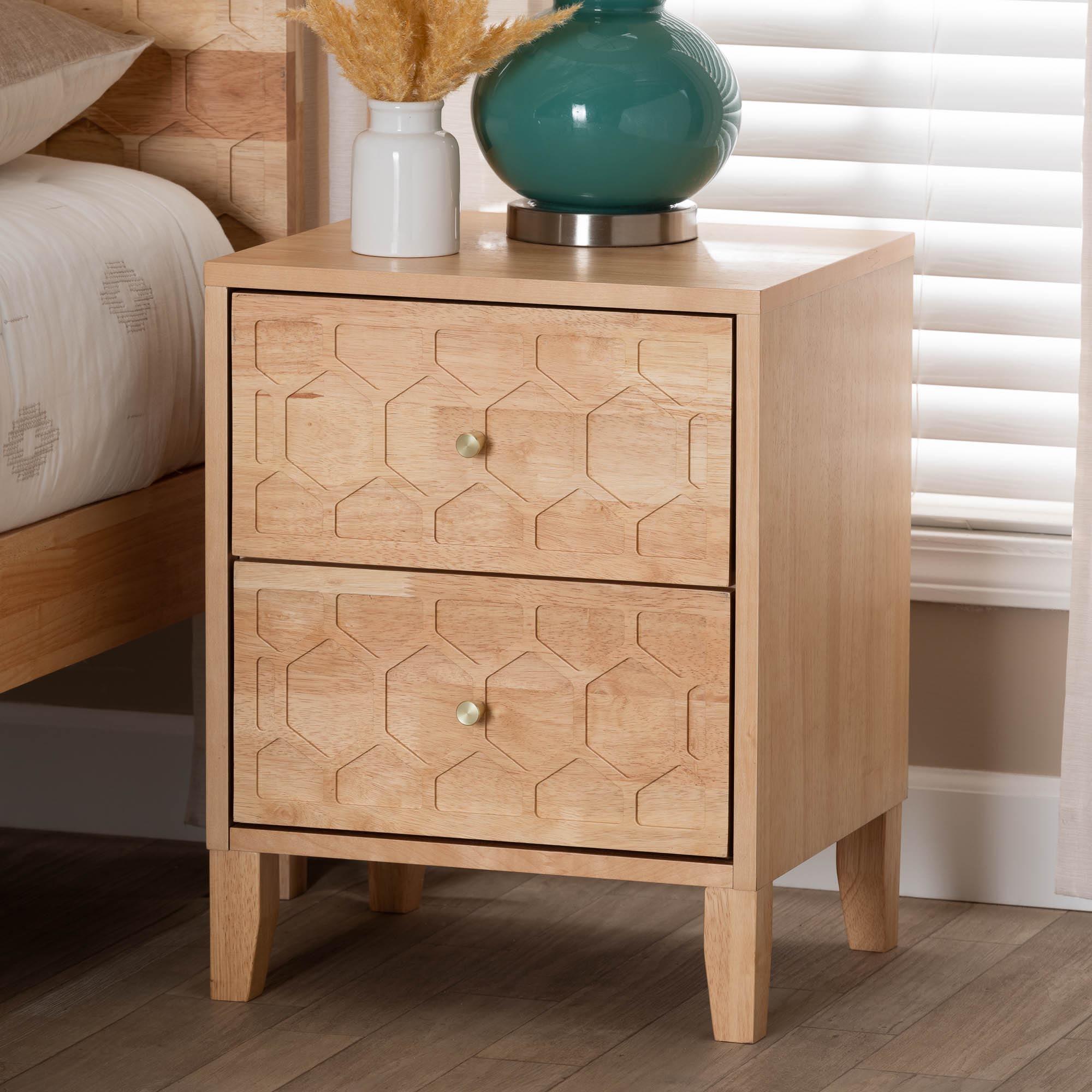 Hosea Japandi Carved Honeycomb 2-Drawer Nightstand