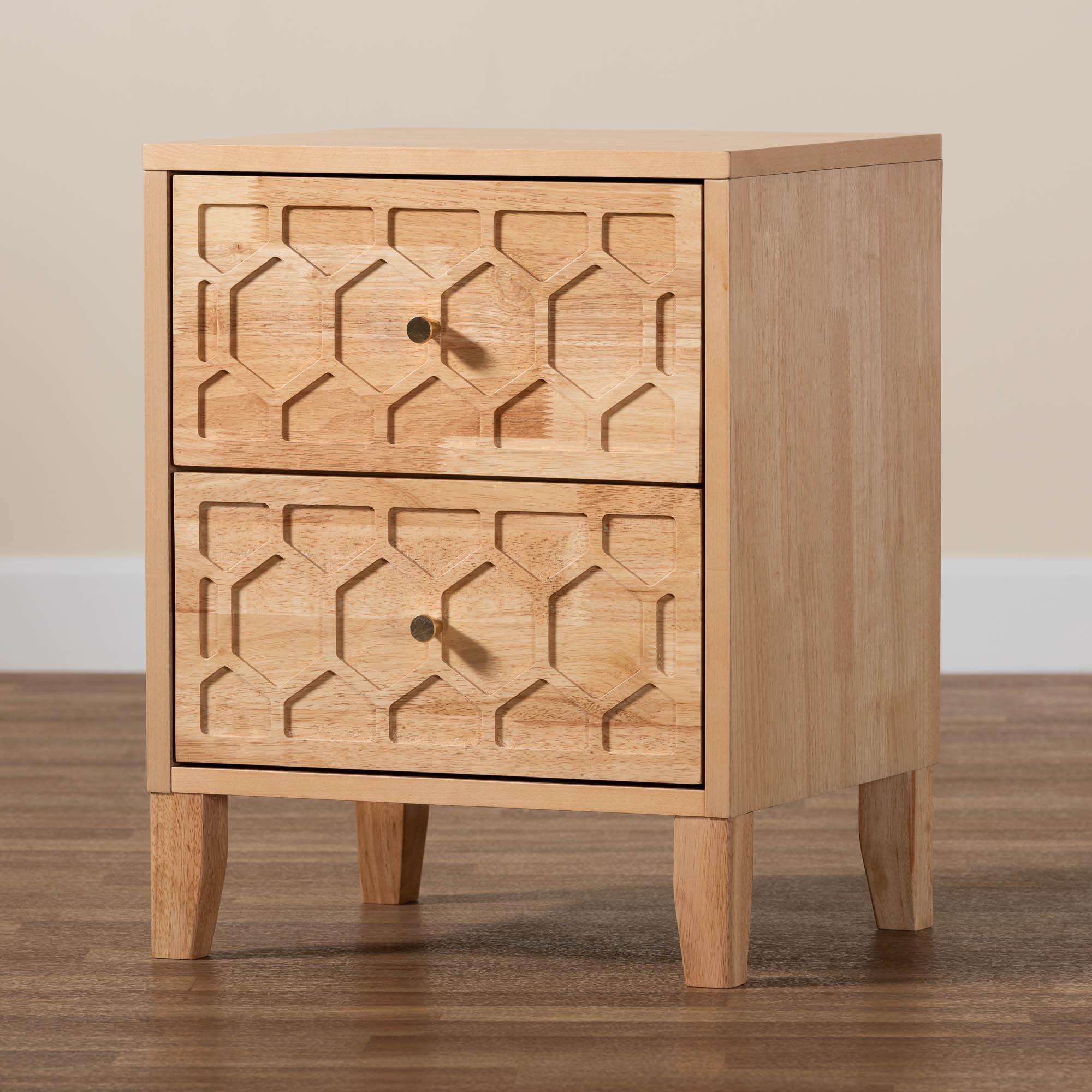 Hosea Japandi Carved Honeycomb 2-Drawer Nightstand