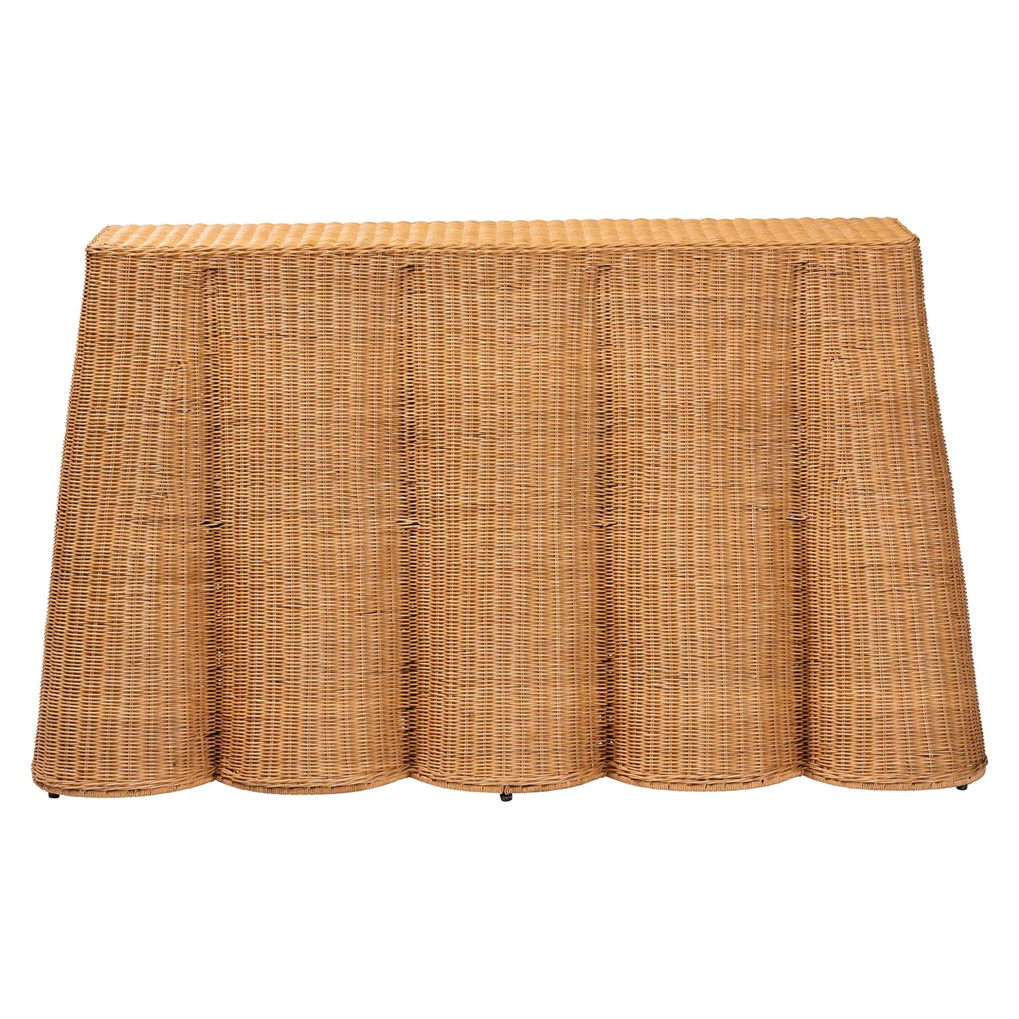 Bali & Pari Palm Bohemian Honey Scallop Rattan Console Table