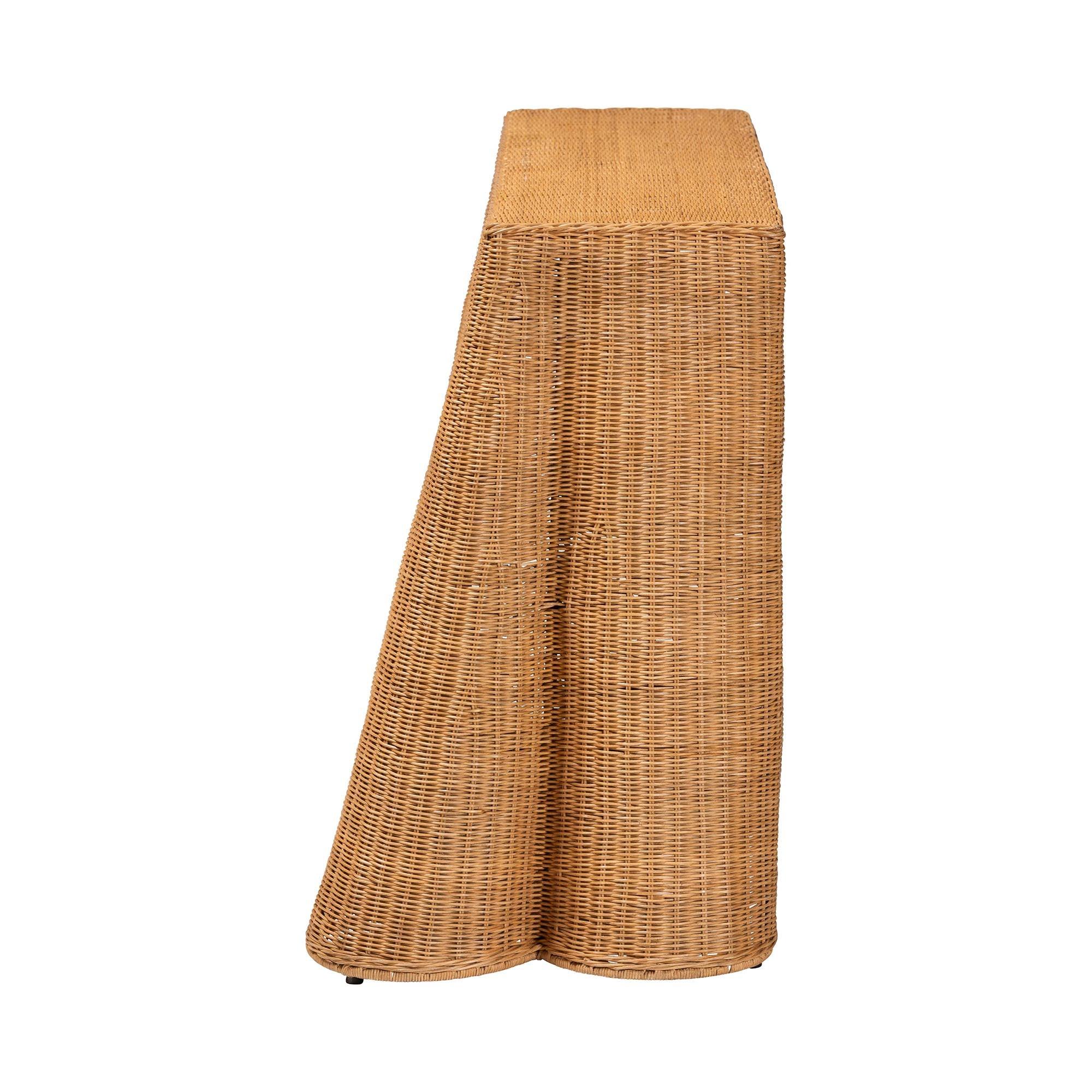 Bali & Pari Palm Bohemian Honey Scallop Rattan Console Table