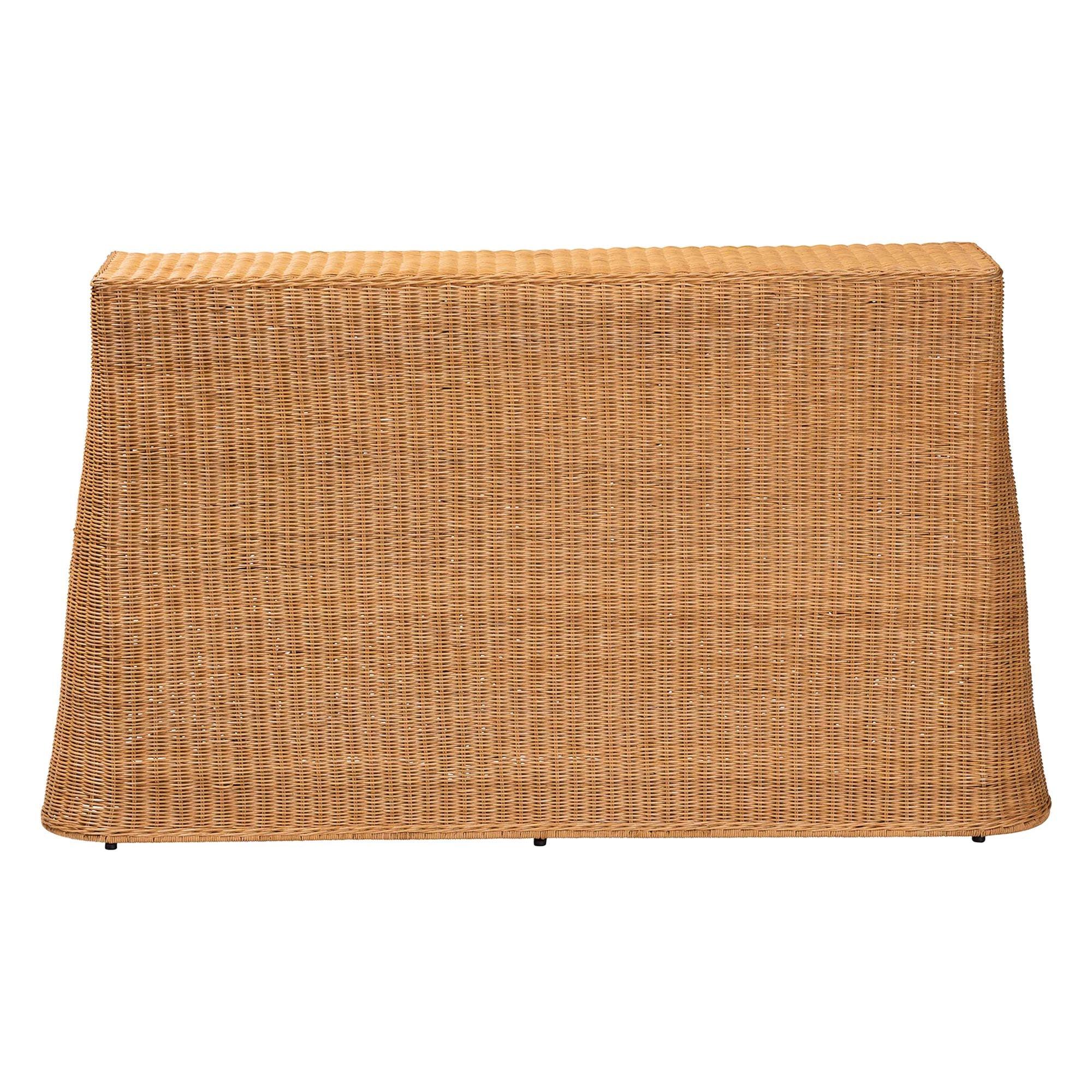 Bali & Pari Palm Bohemian Honey Scallop Rattan Console Table