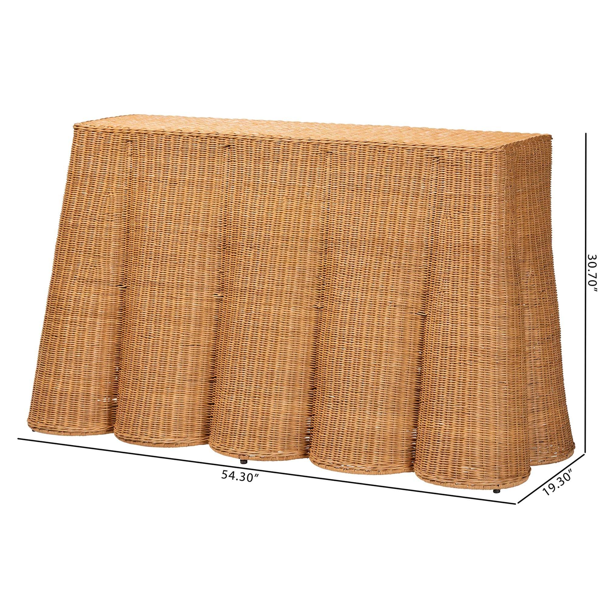 Bali & Pari Palm Bohemian Honey Scallop Rattan Console Table