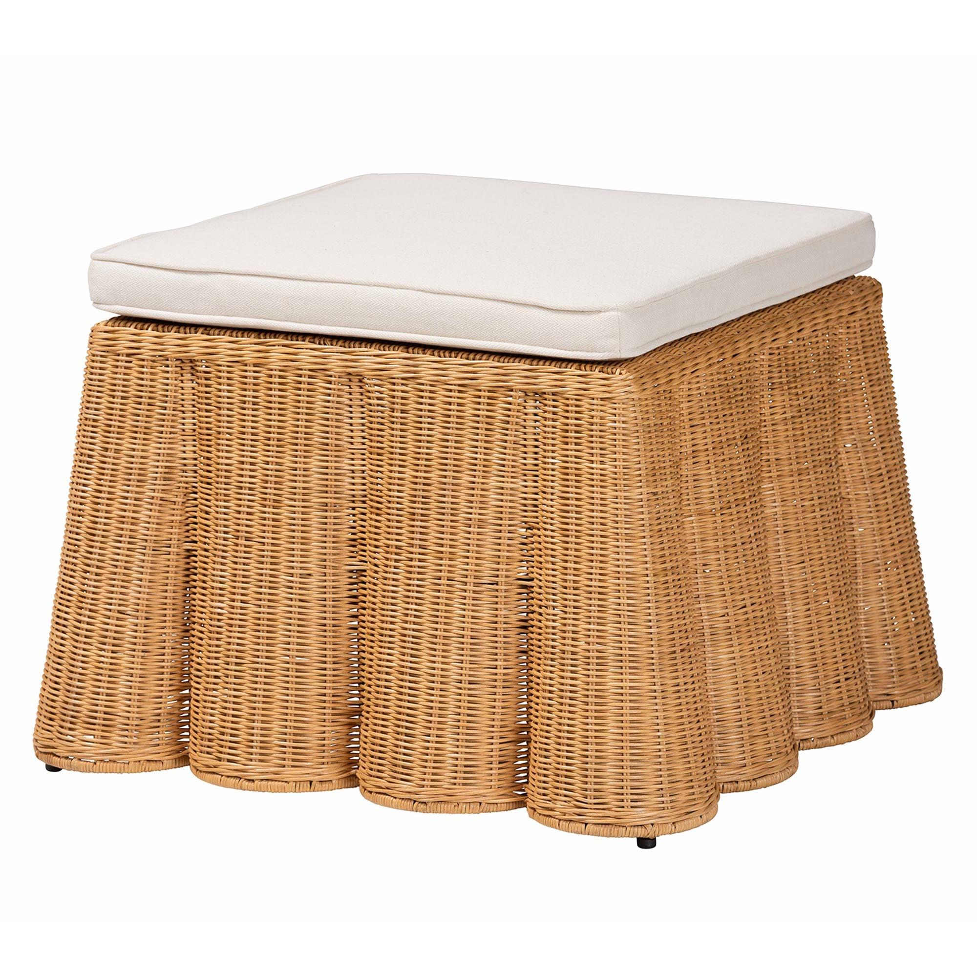 Bali & Pari Palm Bohemian Honey Scallop Rattan Ottoman