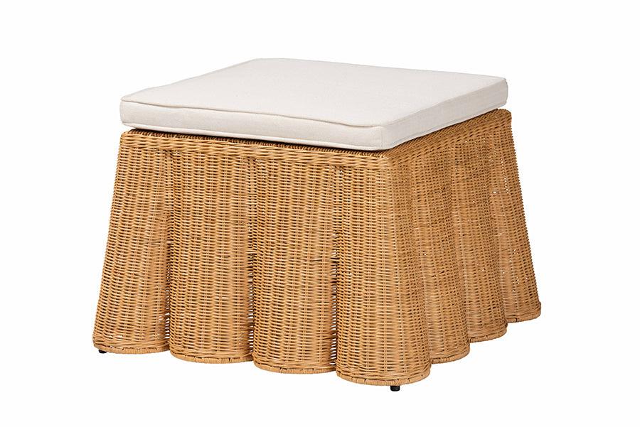 Bali & Pari Palm Bohemian Honey Scallop Rattan Ottoman