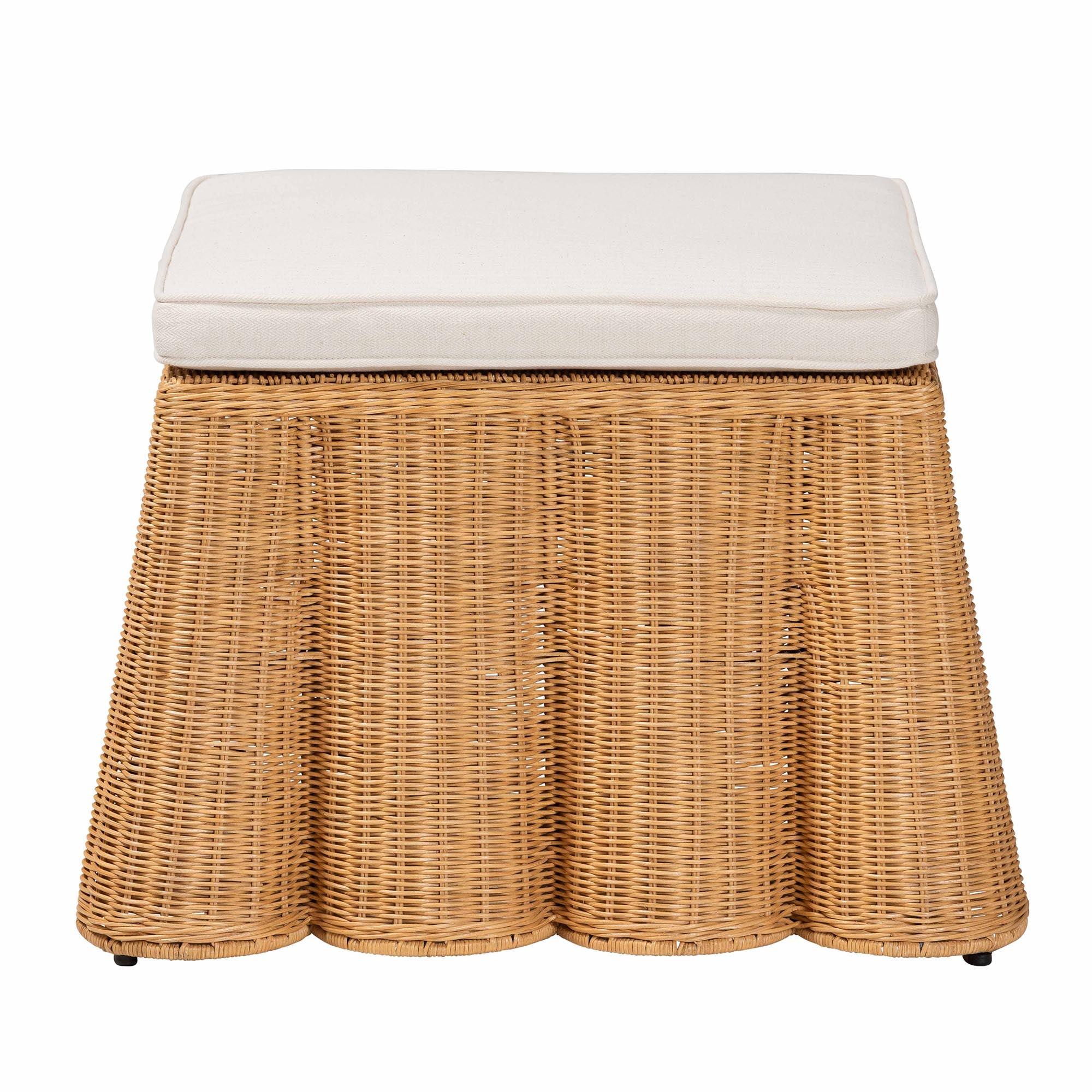 Bali & Pari Palm Bohemian Honey Scallop Rattan Ottoman