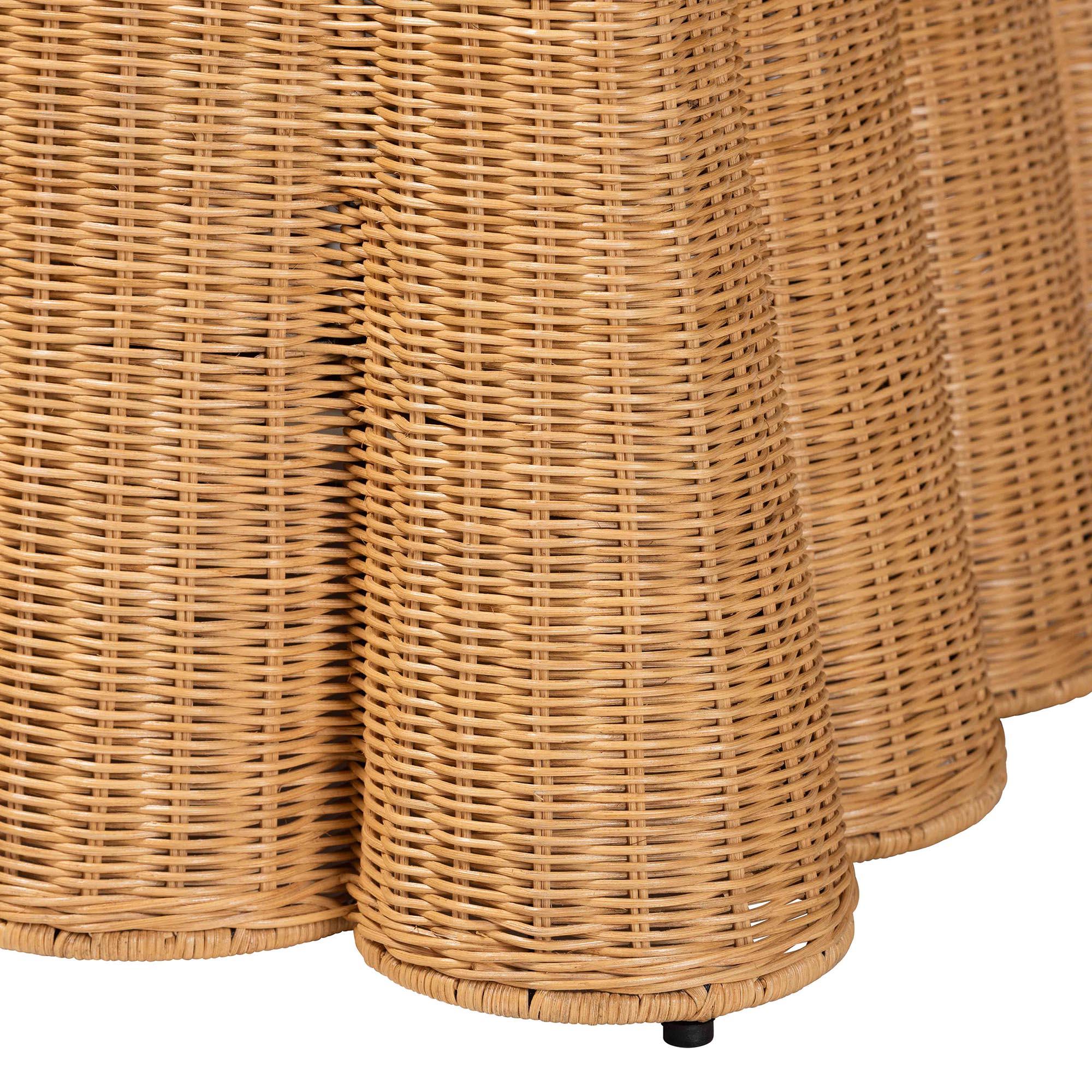 Bali & Pari Palm Bohemian Honey Scallop Rattan Ottoman