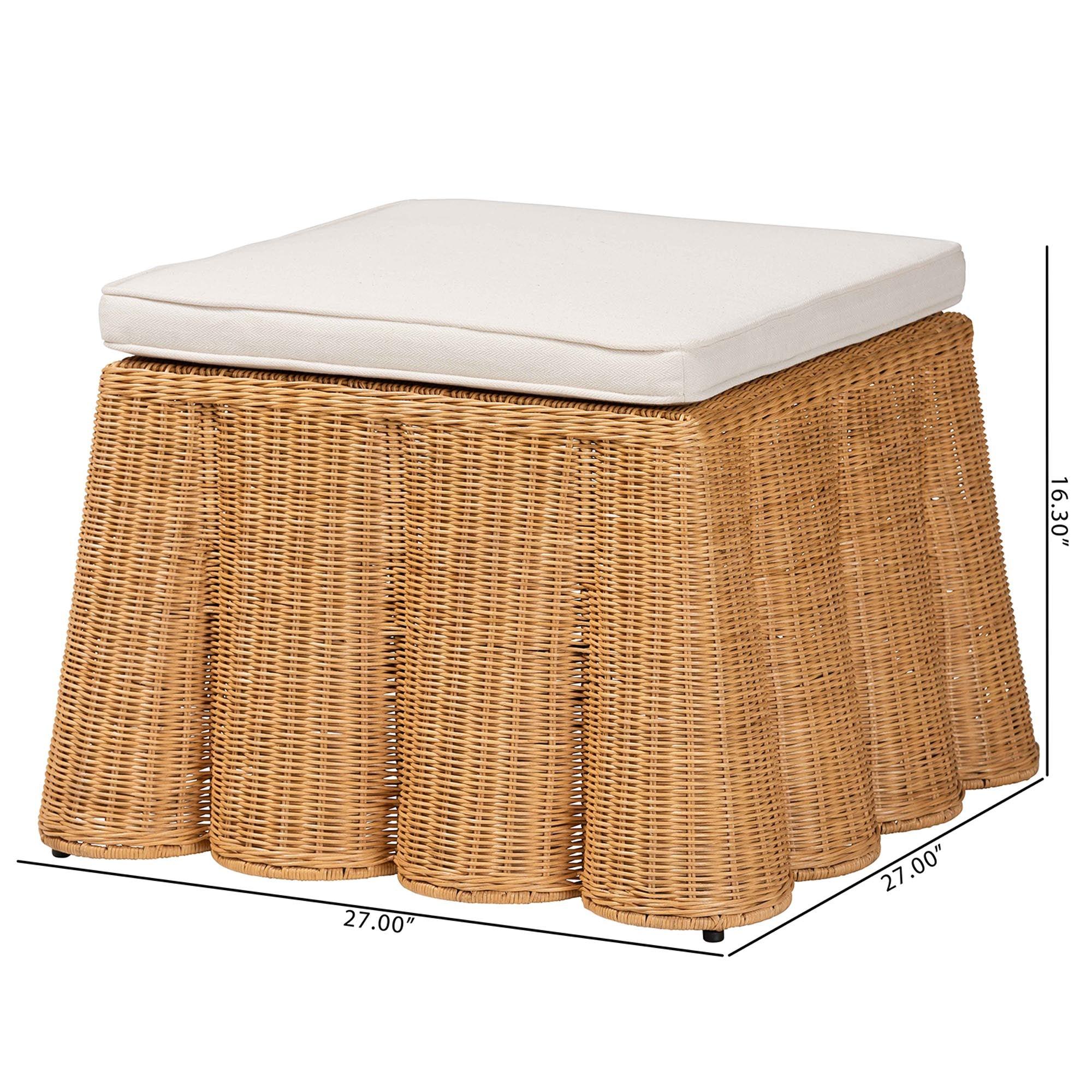 Bali & Pari Palm Bohemian Honey Scallop Rattan Ottoman