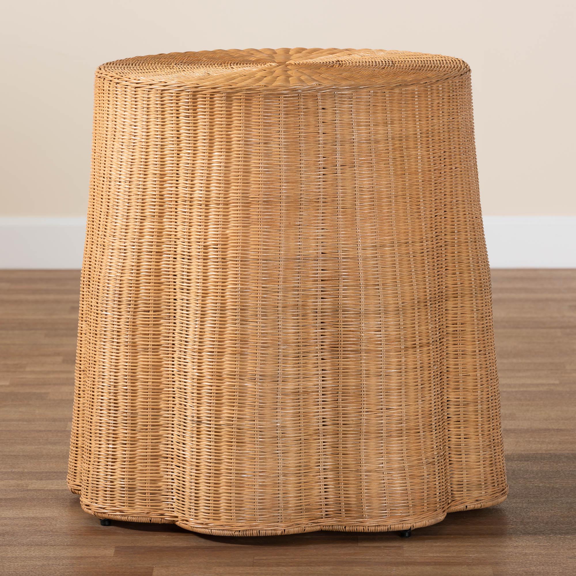 Bali & Pari Palm Bohemian Honey Scallop Rattan Console Table
