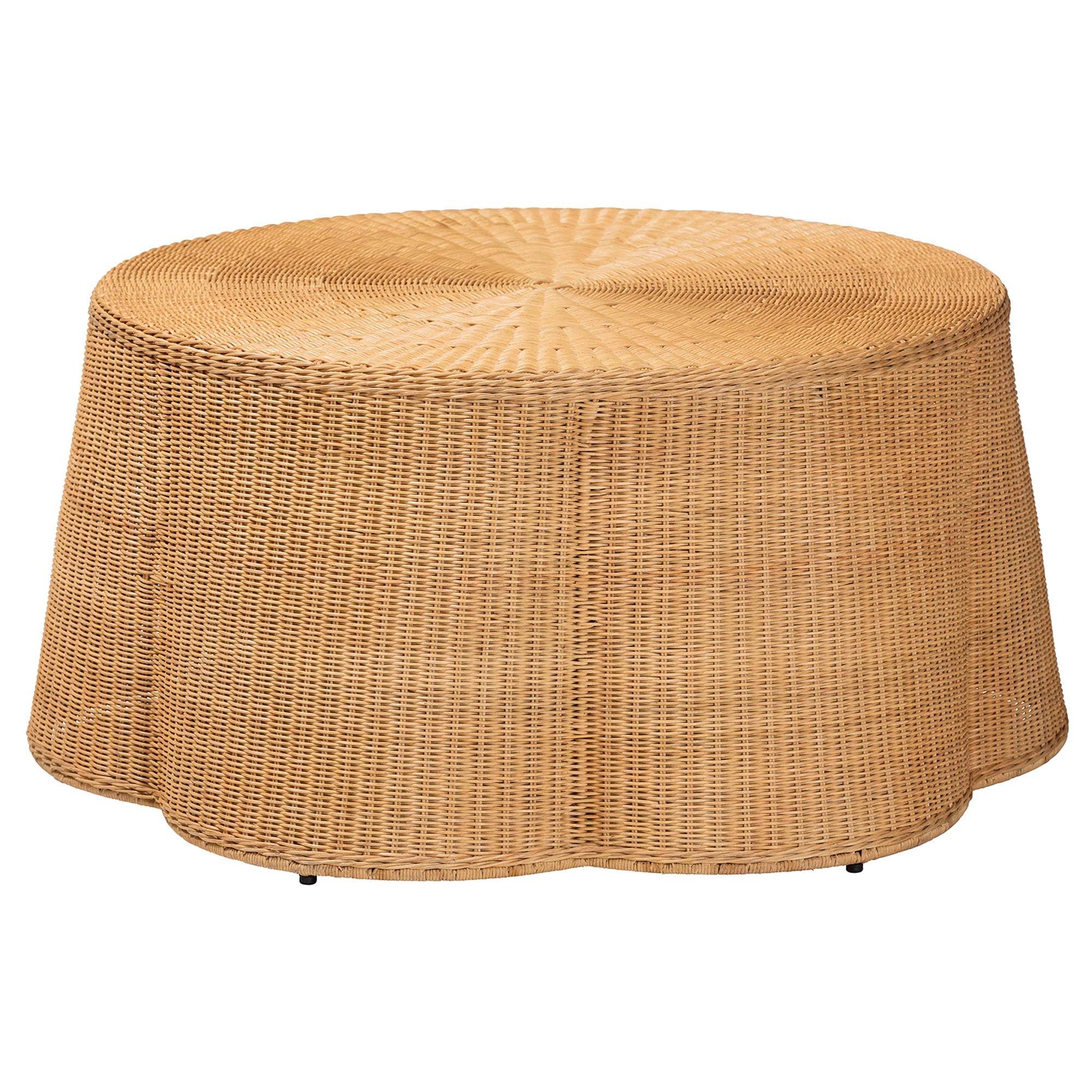 Bali & Pari Palm Bohemian Honey Scallop Rattan Coffee Table