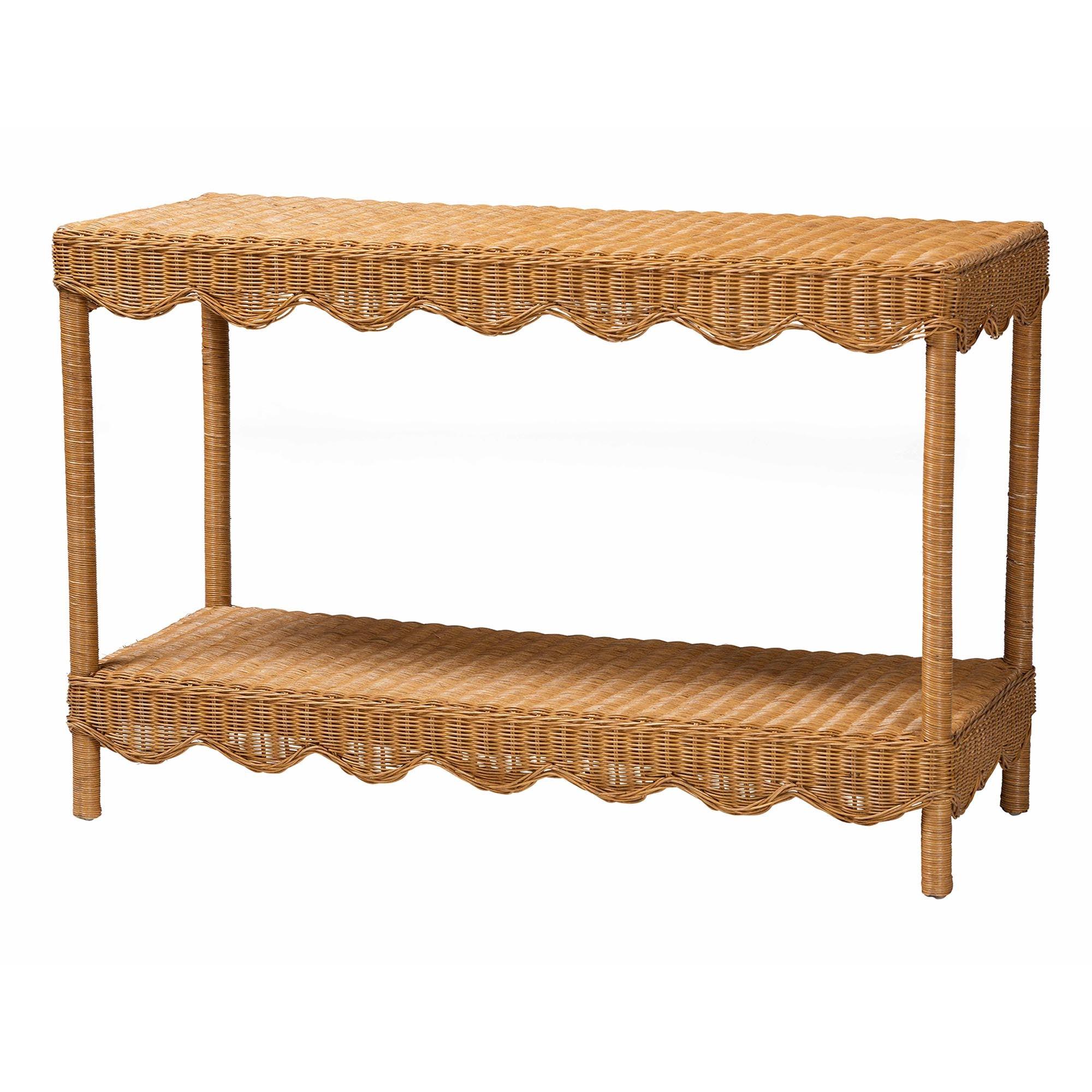 Bali & Pari Oteria Bohemian Light Honey Scalloped Rattan Console Table