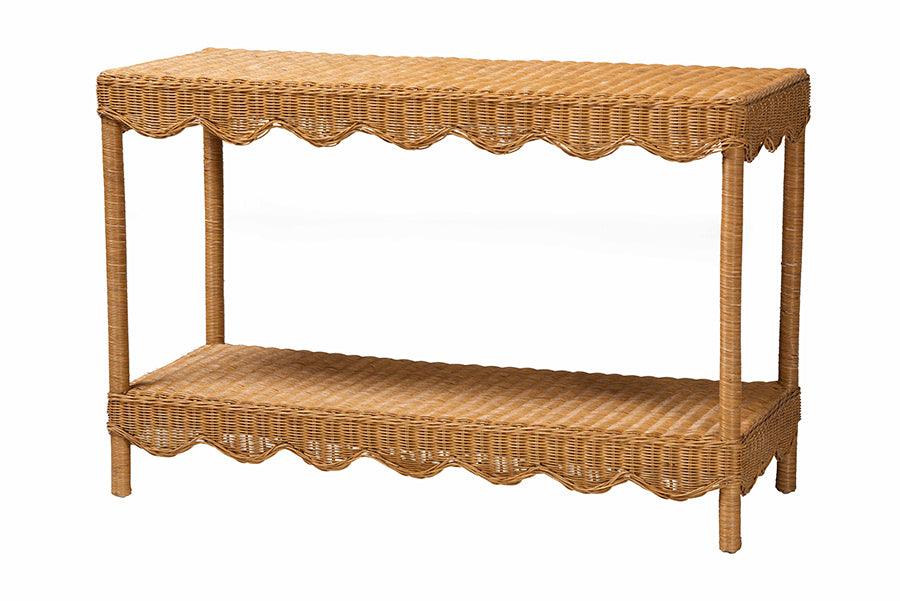 Bali & Pari Oteria Bohemian Light Honey Scalloped Rattan Console Table